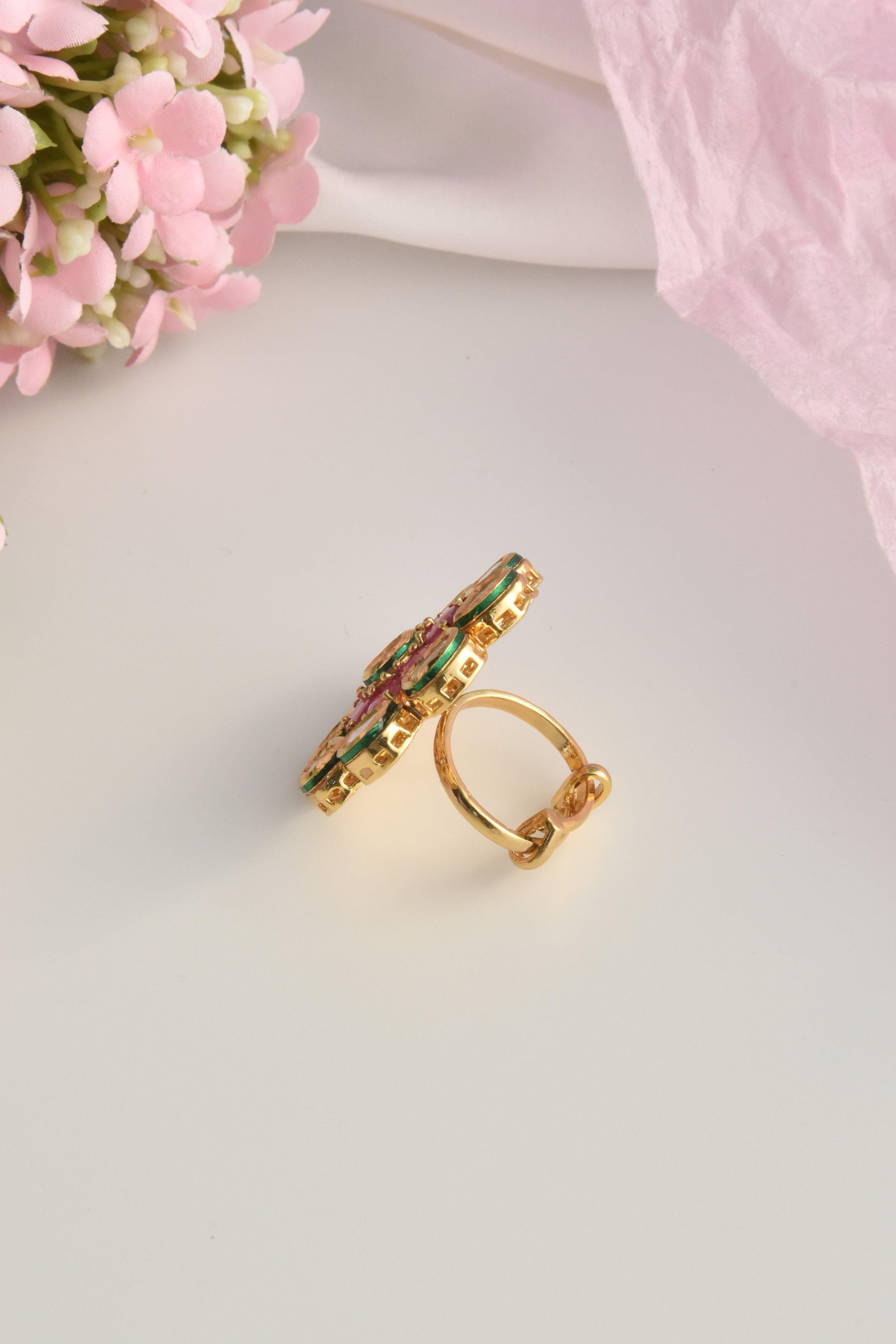 Scarlet Splendor Kundan Ring - Dyulokha