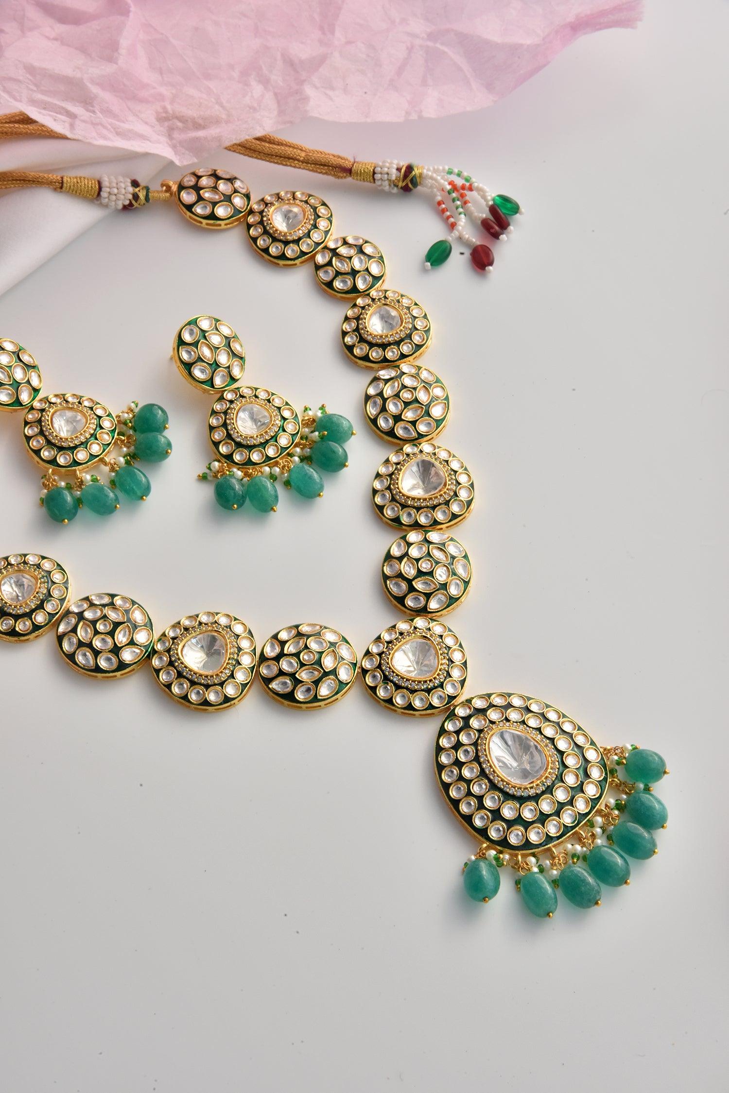 Emerald Moissanite Long Necklace Set - Dyulokha