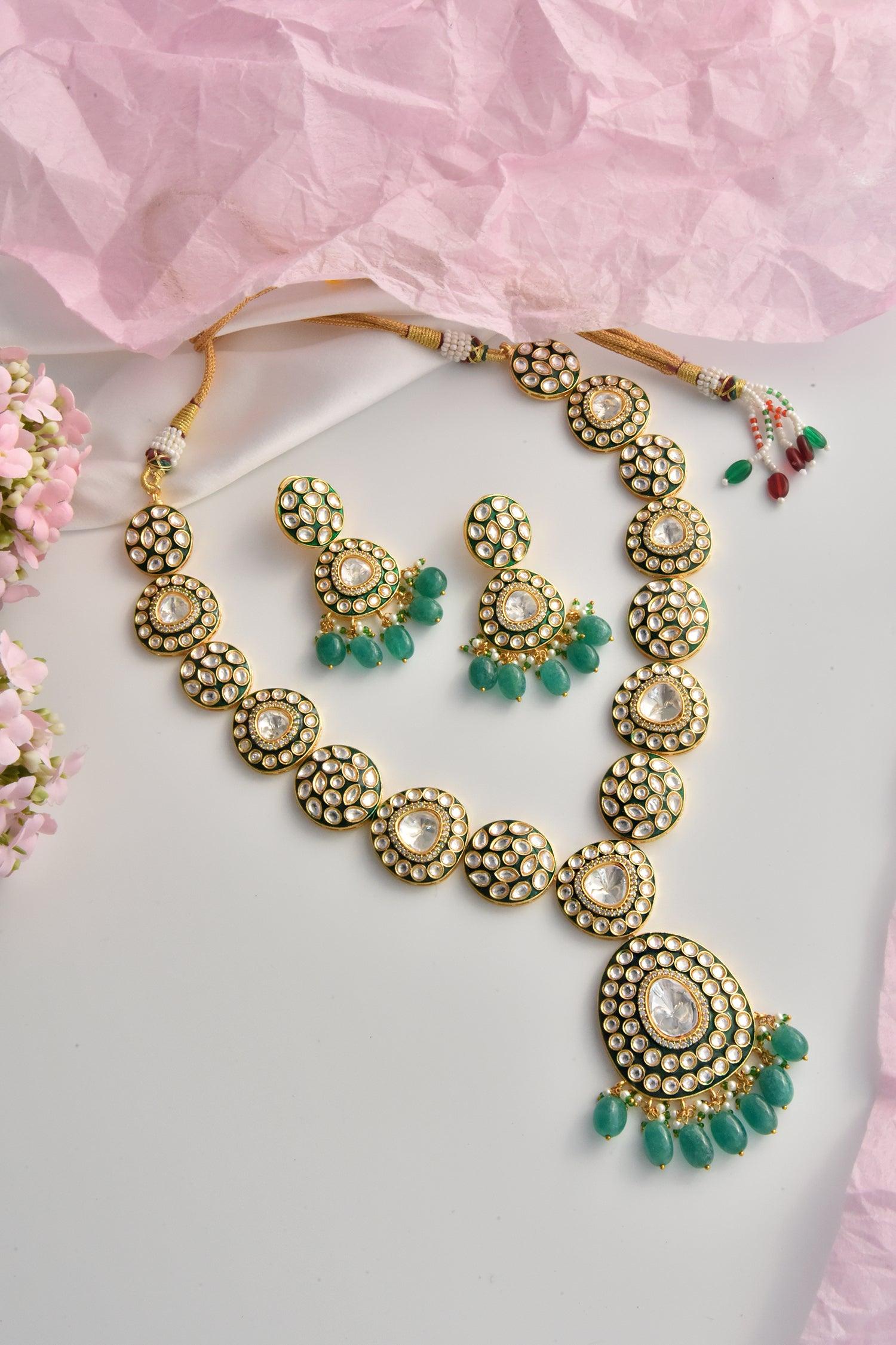 Emerald Moissanite Long Necklace Set - Dyulokha
