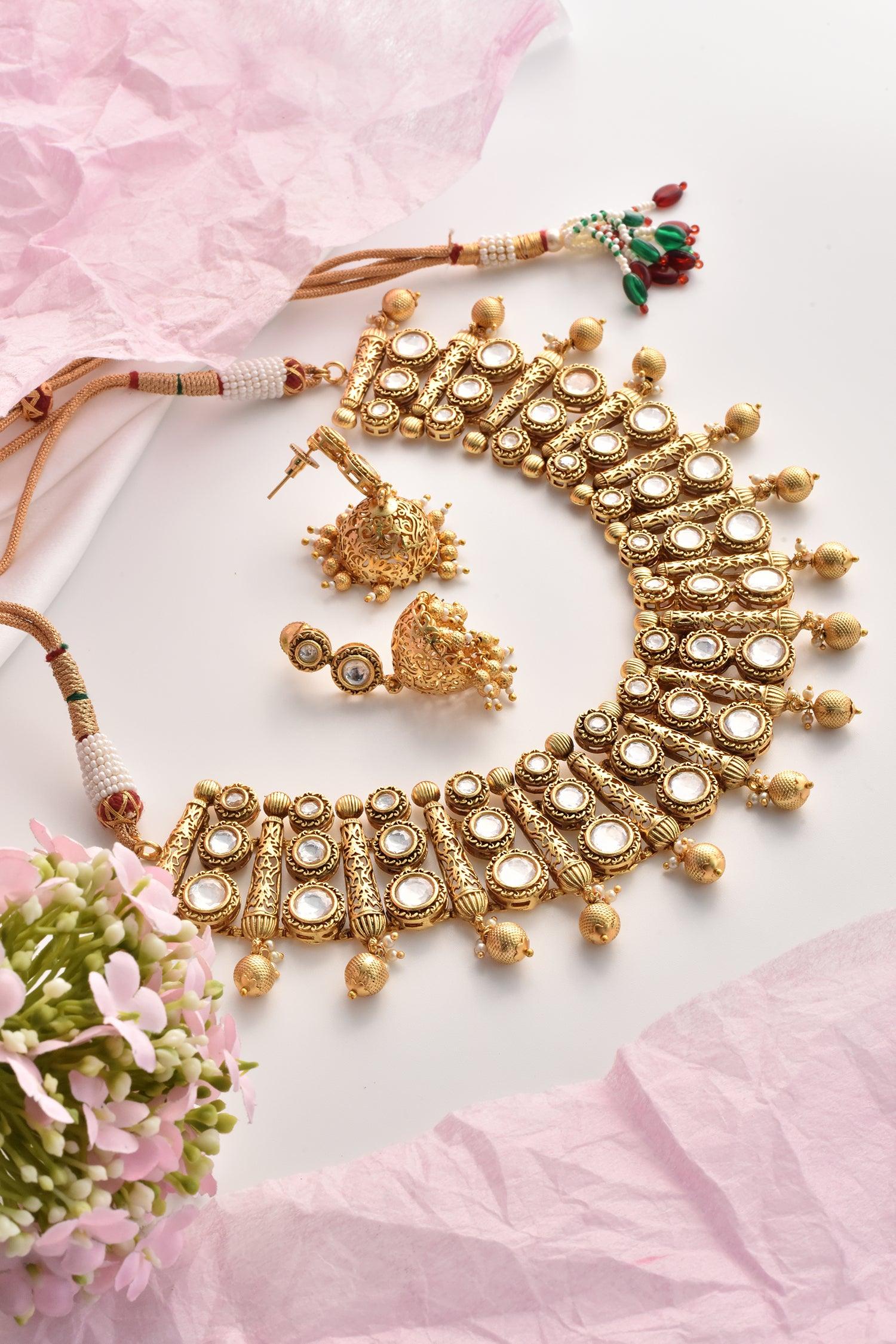 Radiant Bloom Polki Necklace Set - Dyulokha