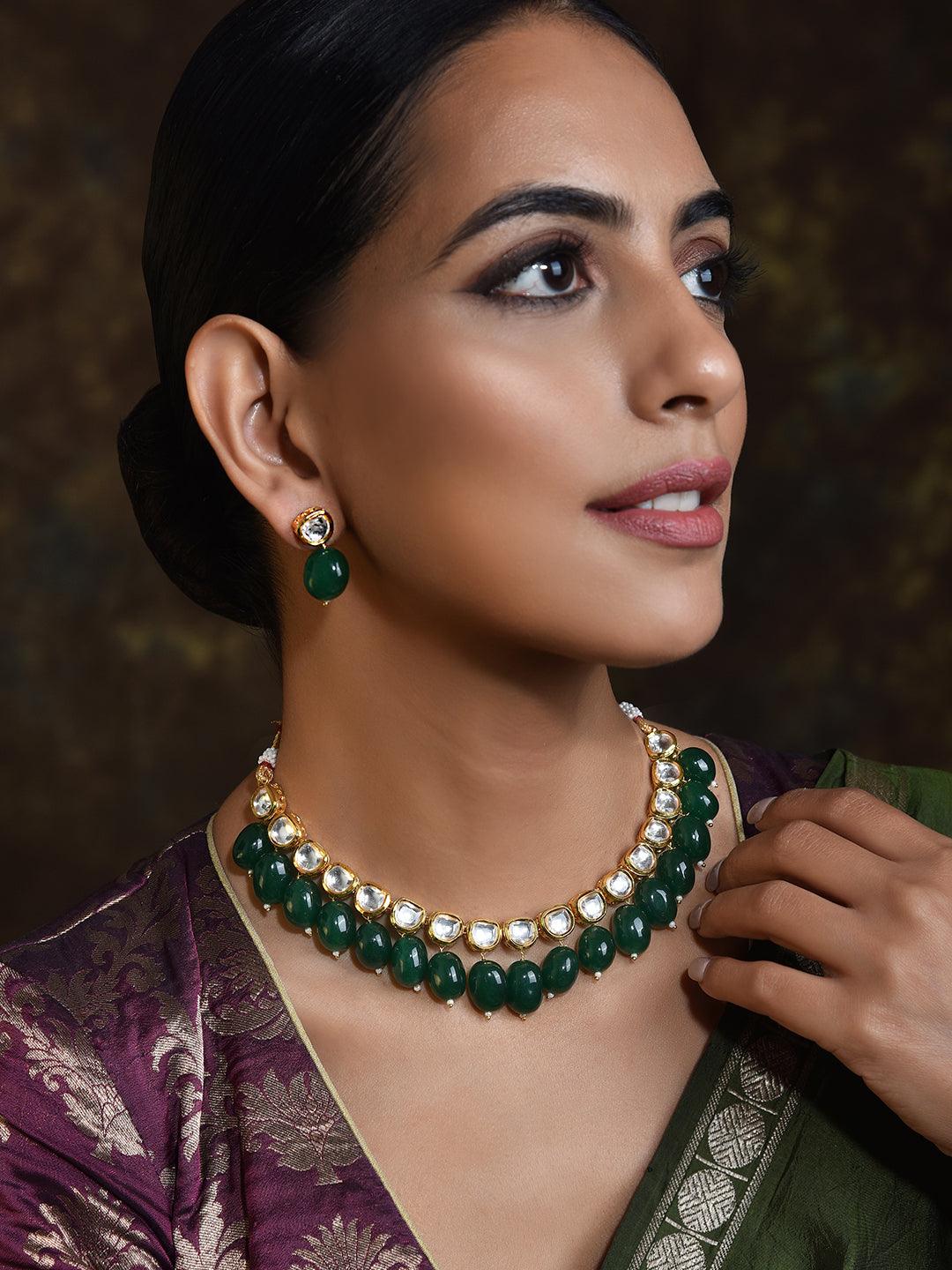 Emerald Radiance Kundan Necklace Set - Dyulokha