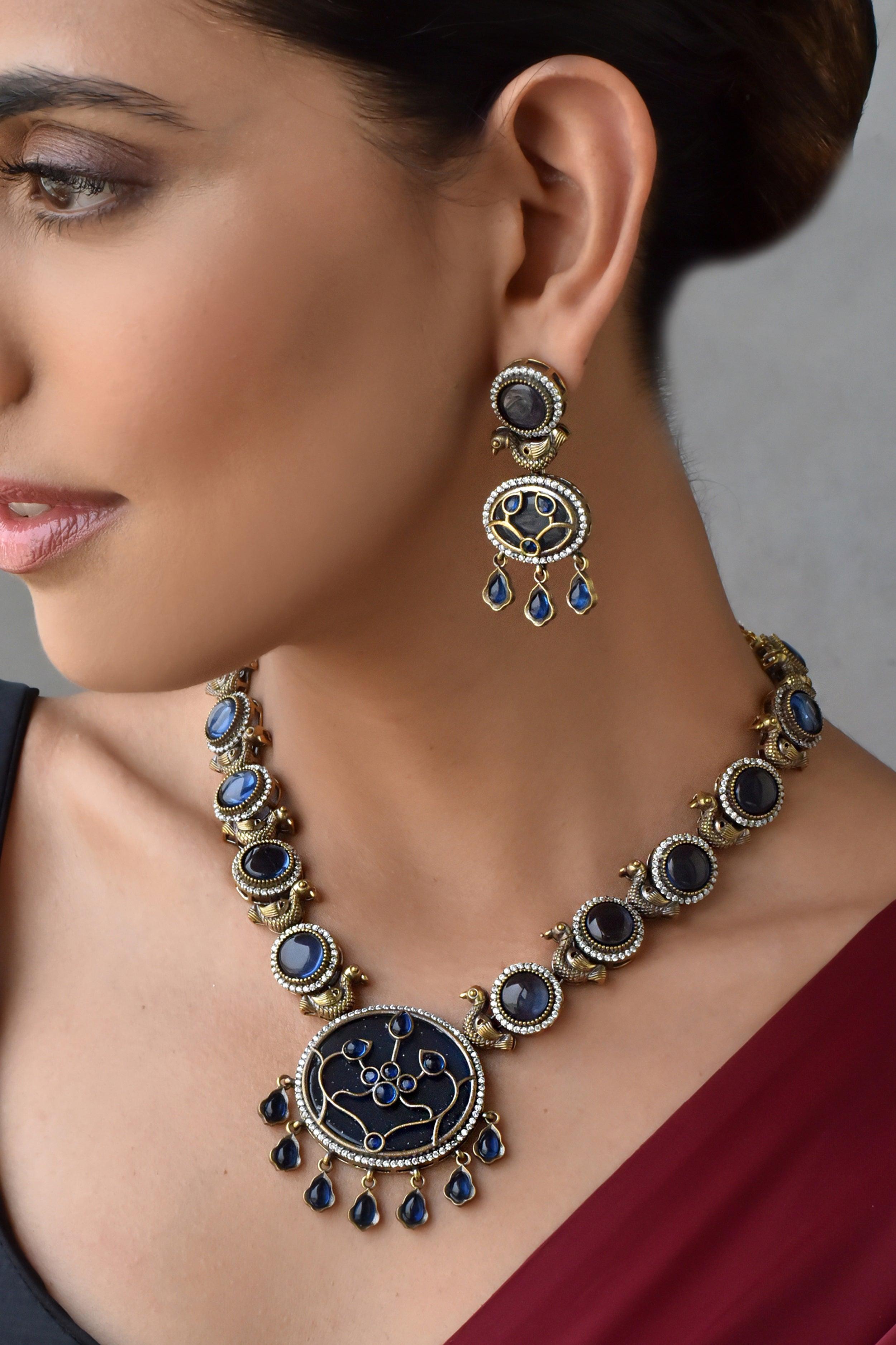 Glacial Zirconia Sapphire Necklace set - Dyulokha