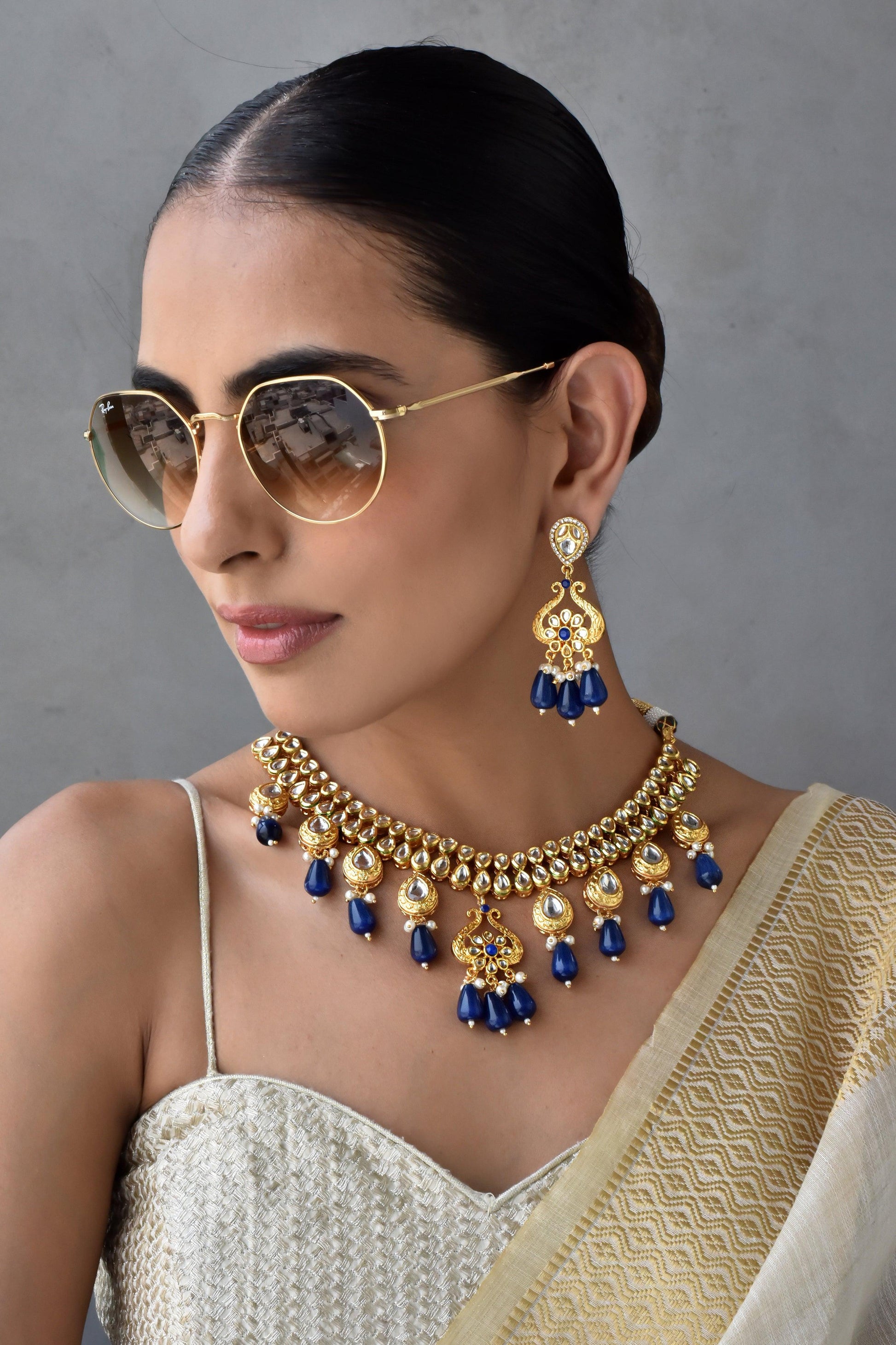 Serenity Sapphire Kundan Necklace Set - Dyulokha