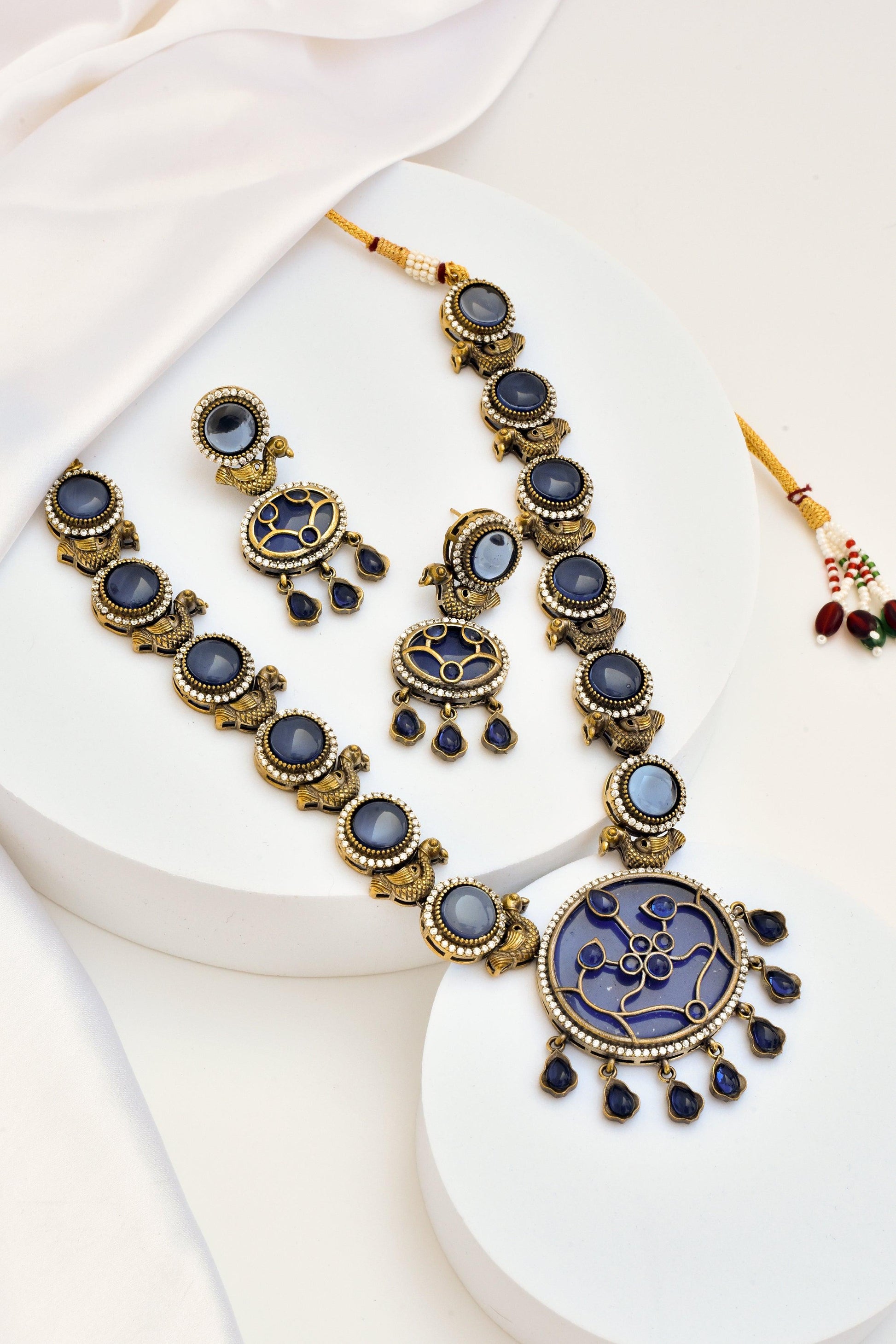 Glacial Zirconia Sapphire Necklace set - Dyulokha