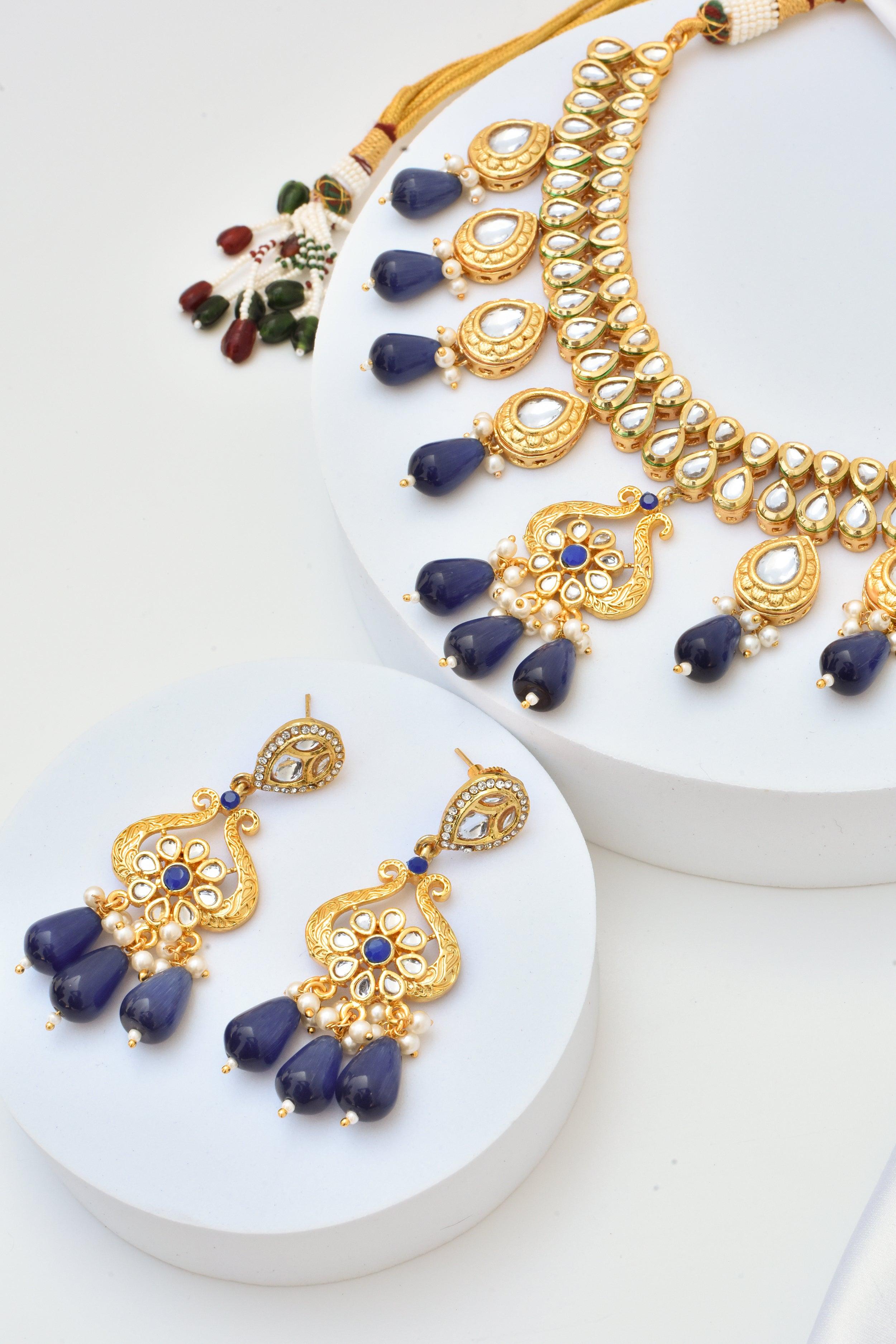 Serenity Sapphire Kundan Necklace Set - Dyulokha