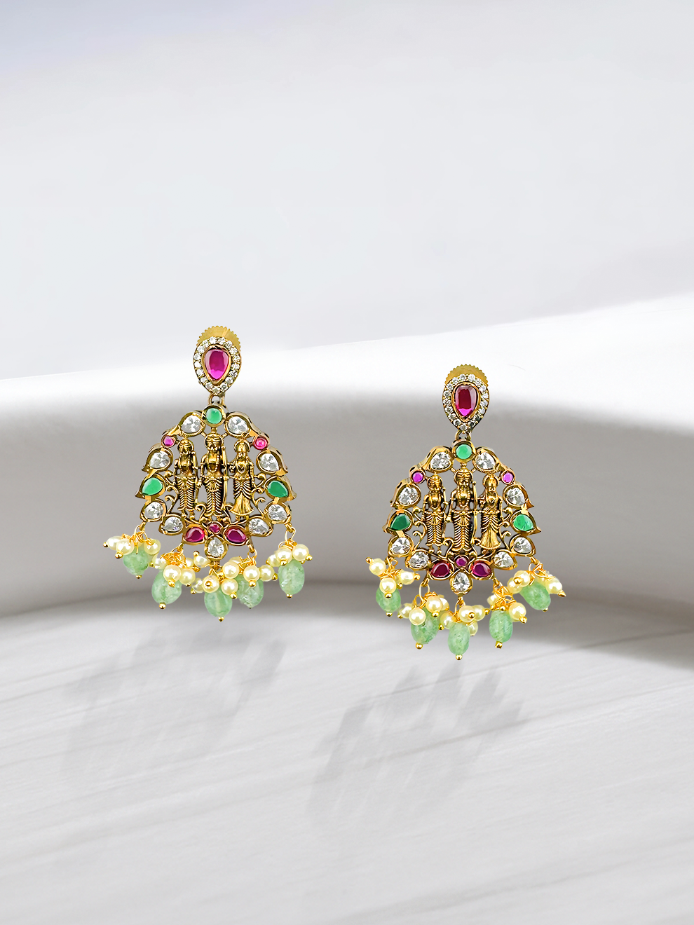 Ram Parivaar Earrings with Green Drops
