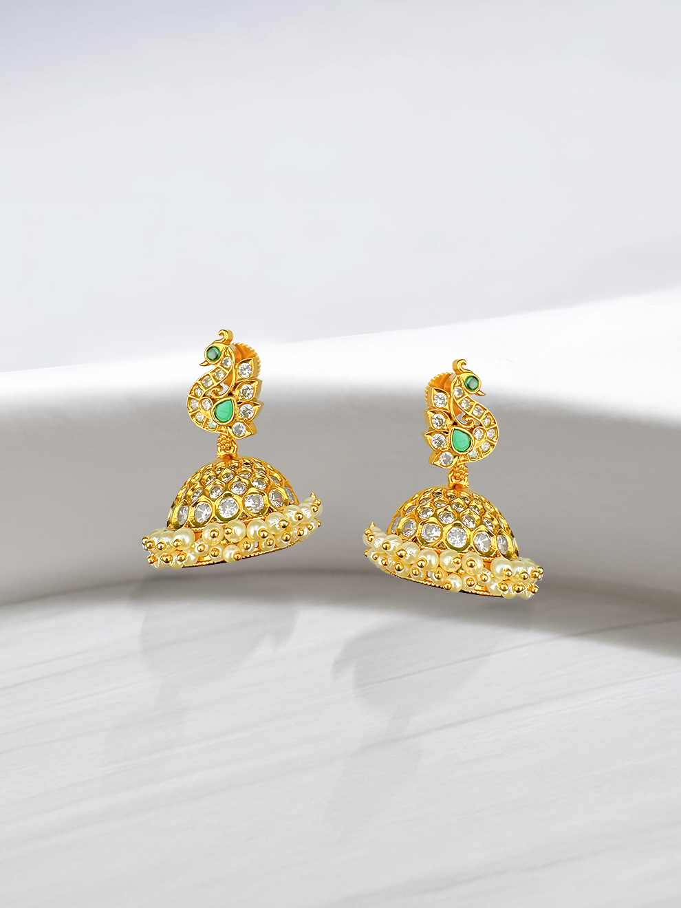 Peacock Jhumkas with White CZ Stones