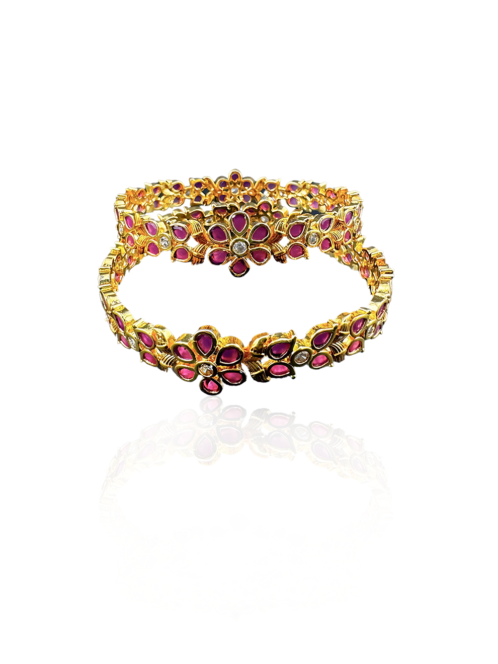 Floral Pink Drop Stone Bangles