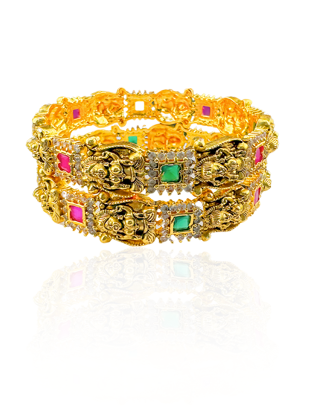 Laxmi Motif Bangles With Pink Stone Accents