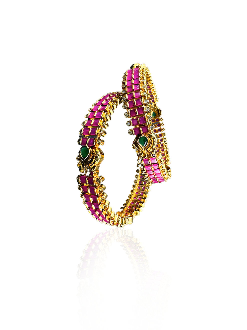 Swan Design Bangles In Pink Stones