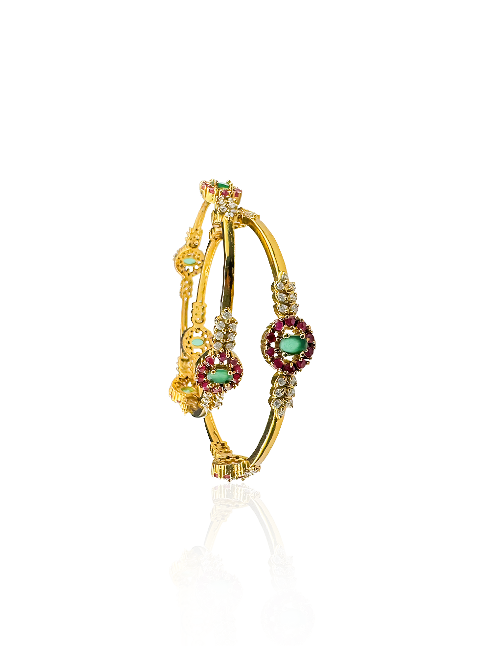 Floral Pink Stone Bangles with White Accents