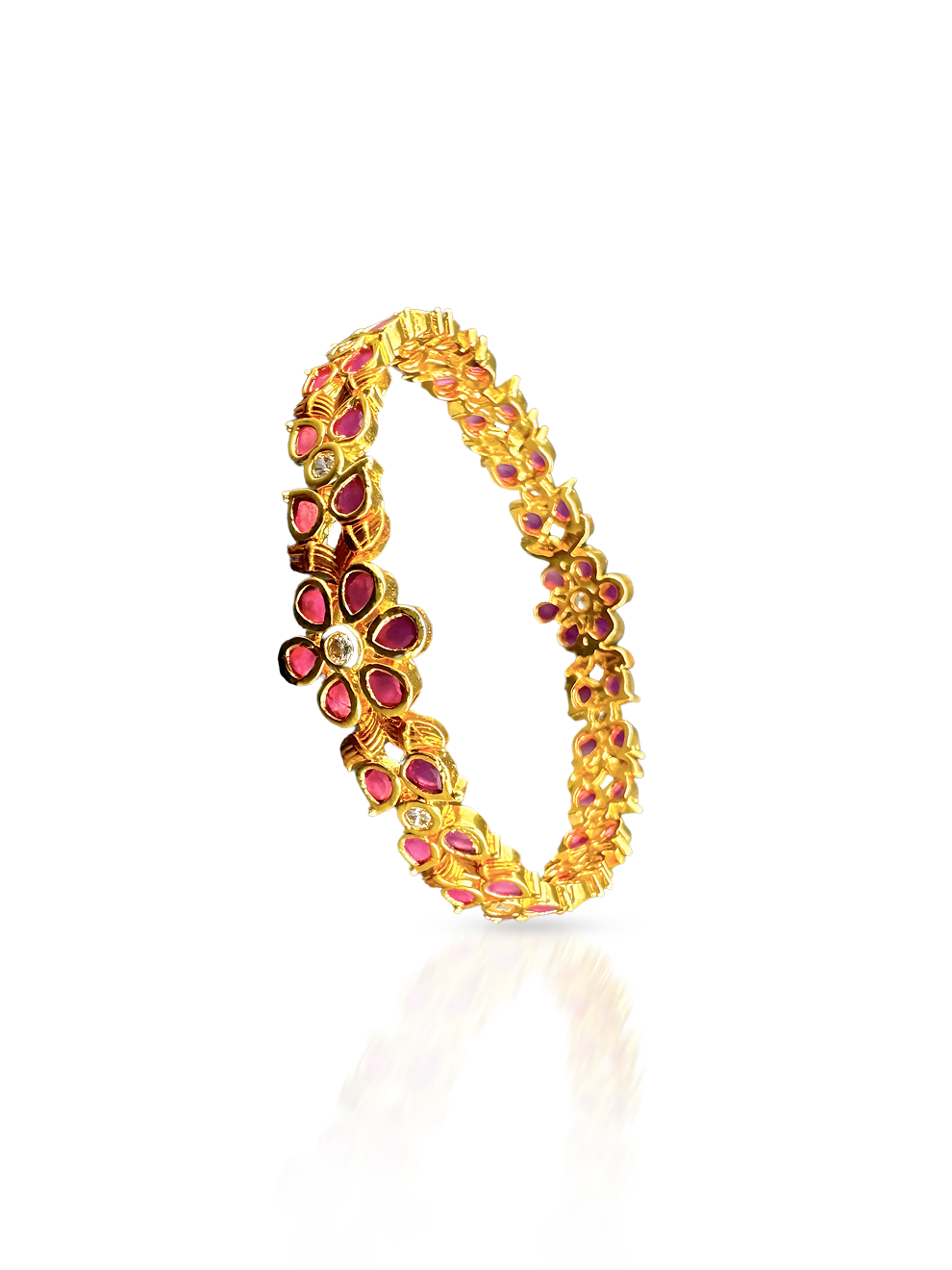 Floral Pink Drop Stone Bangles