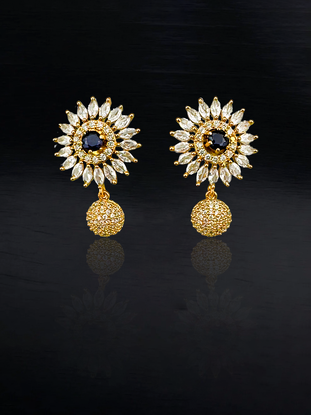 CZ Flower Studs with Changeable Center Stone