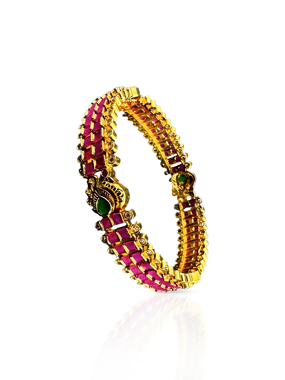 Swan Design Bangles In Pink Stones