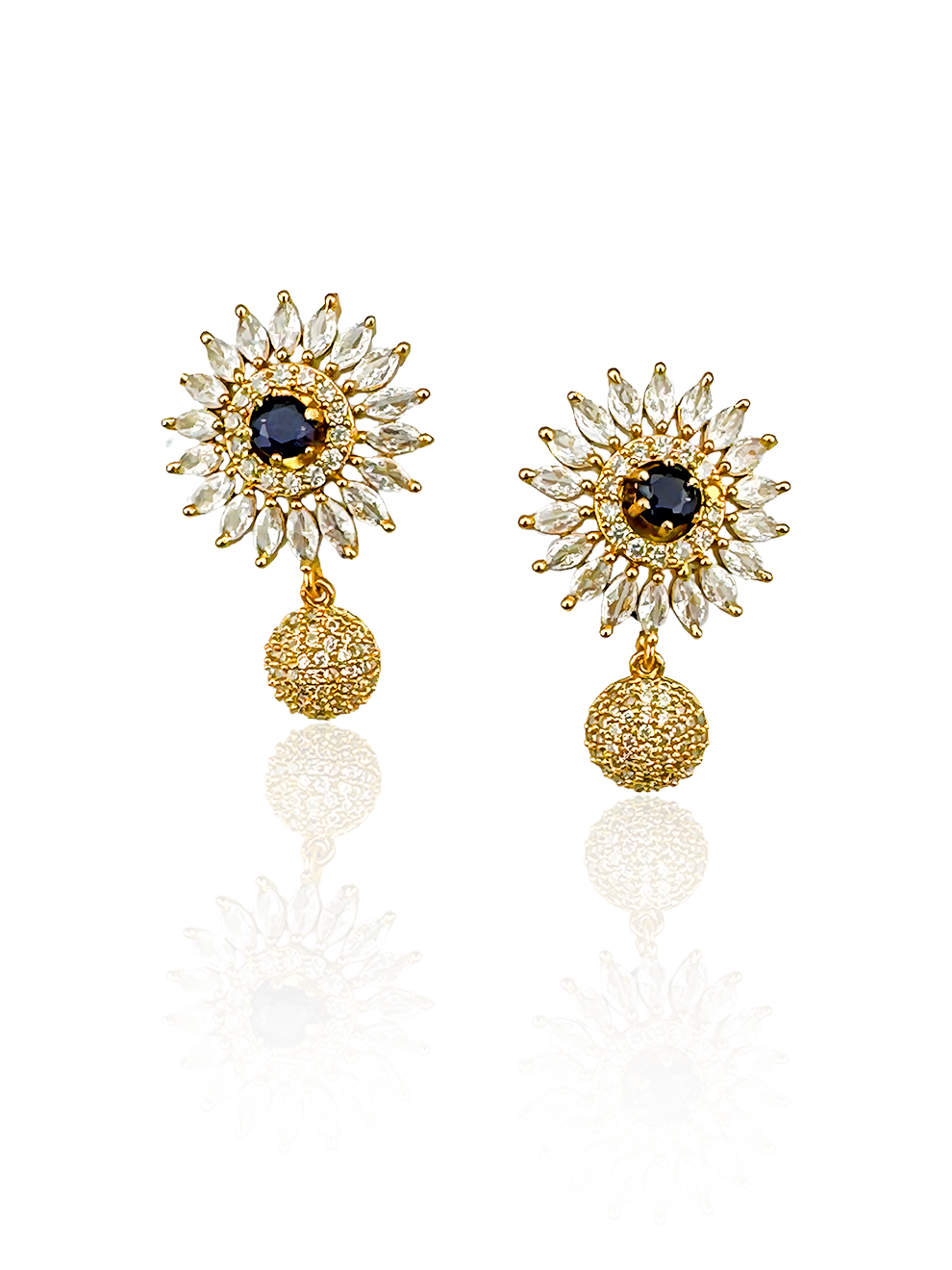 CZ Flower Studs with Changeable Center Stone