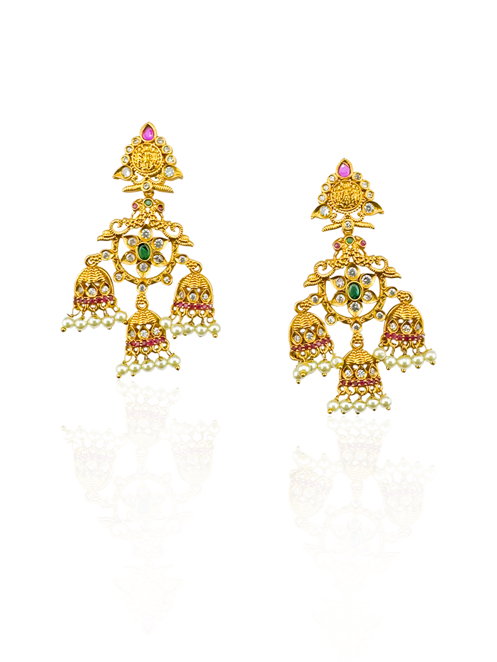 Bell-Shaped Danglers with Stones & Pearls