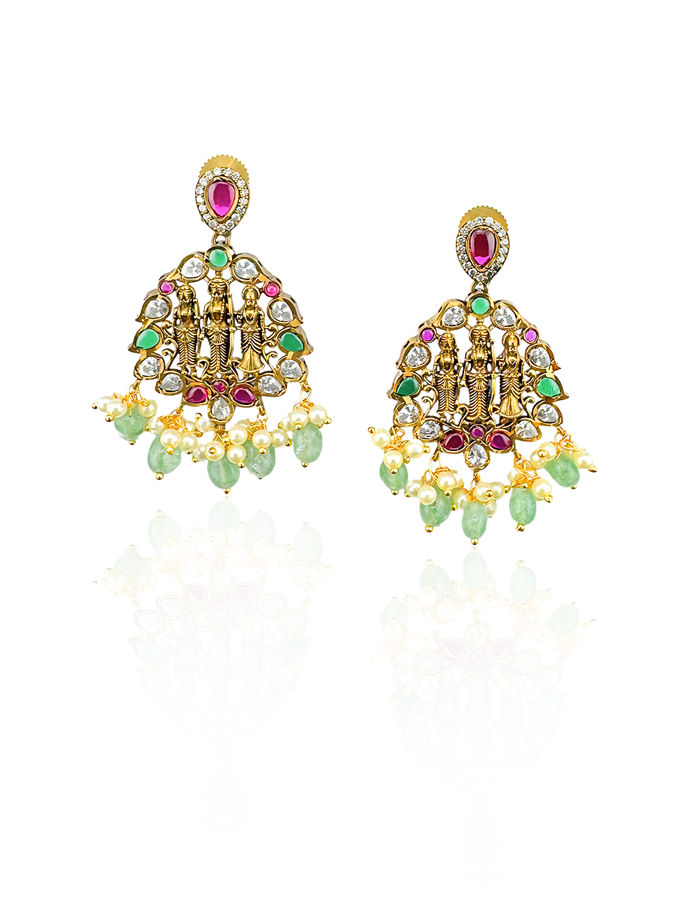 Ram Parivaar Earrings with Green Drops