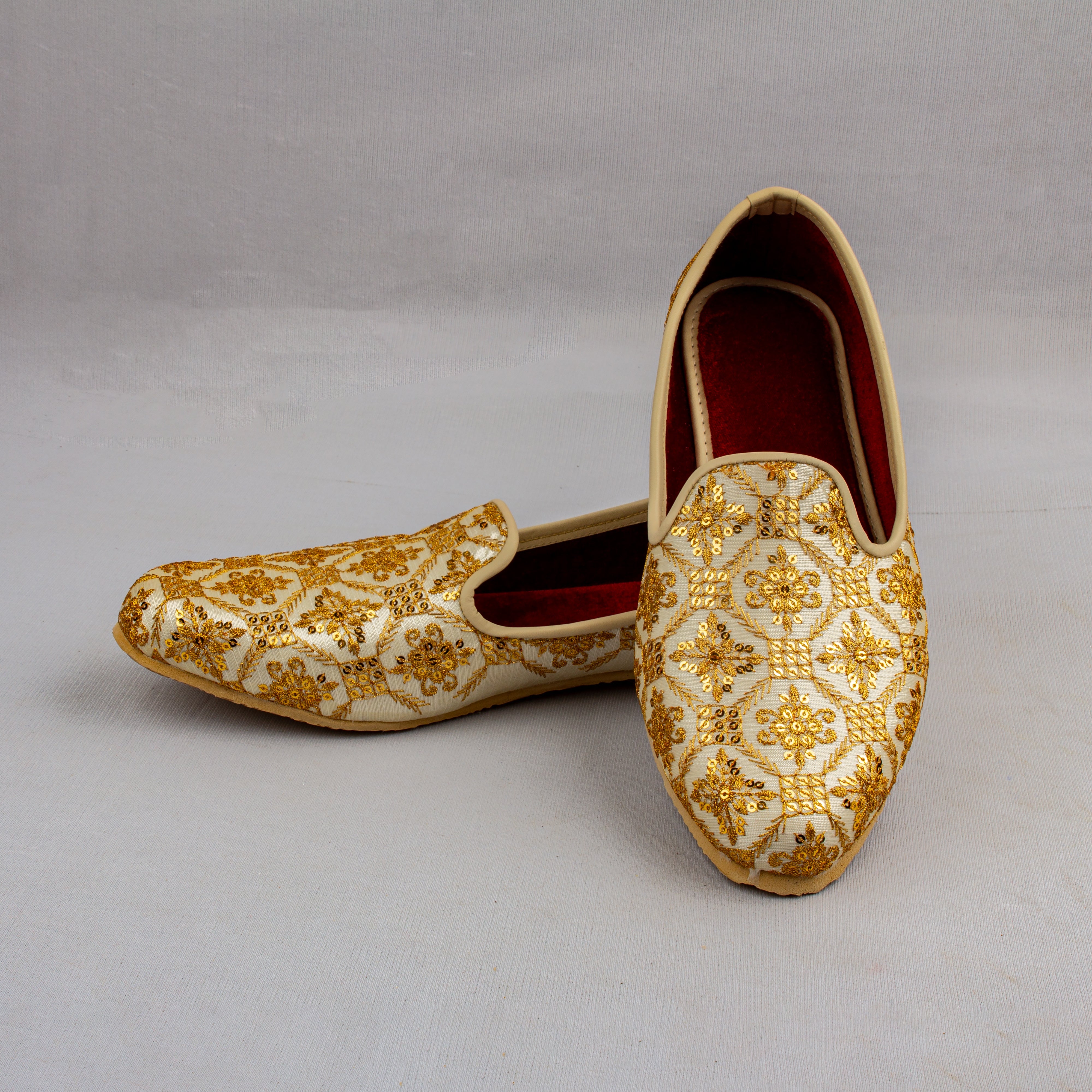Cream Artisan Textured Closed Toe Loafers