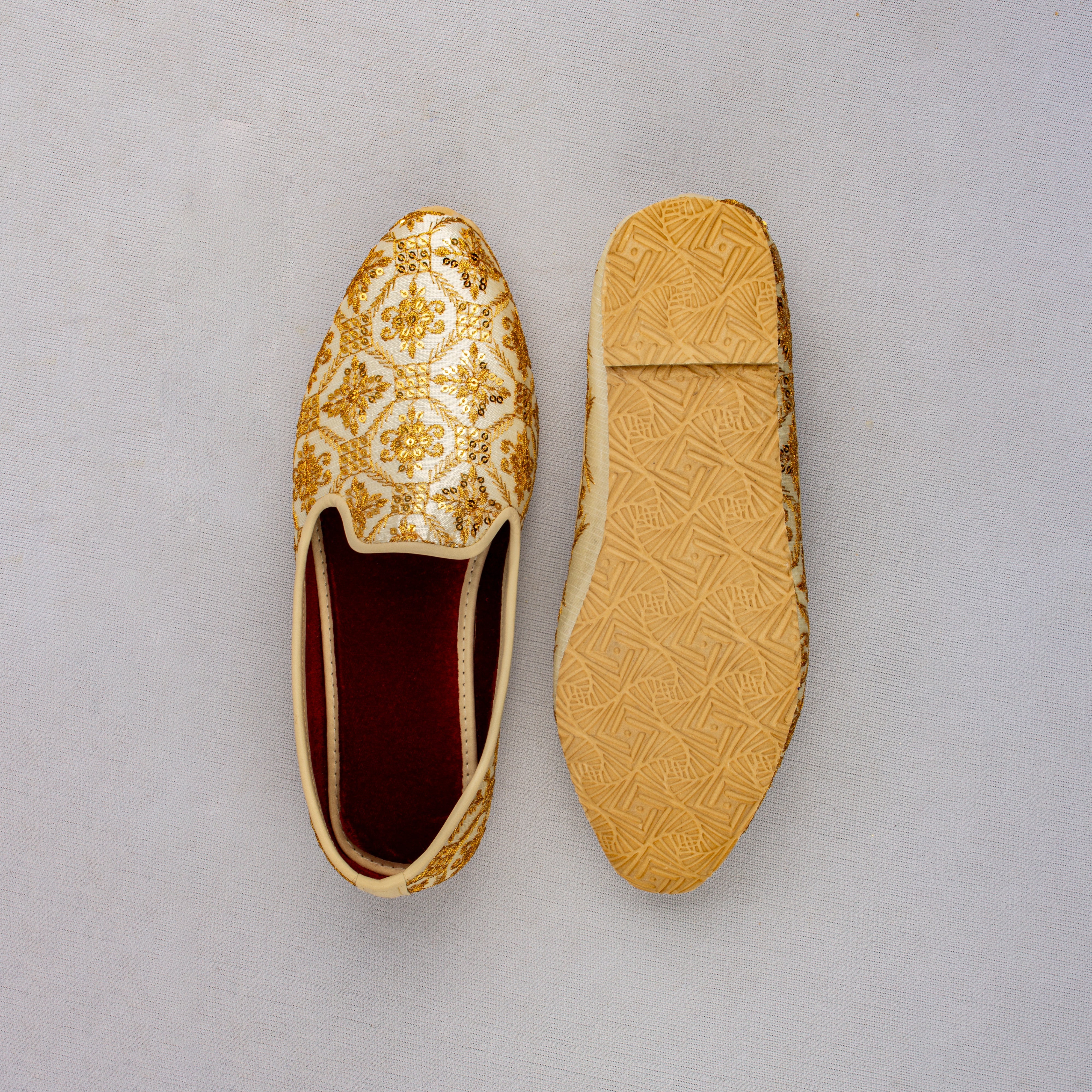 Cream Artisan Textured Closed Toe Loafers