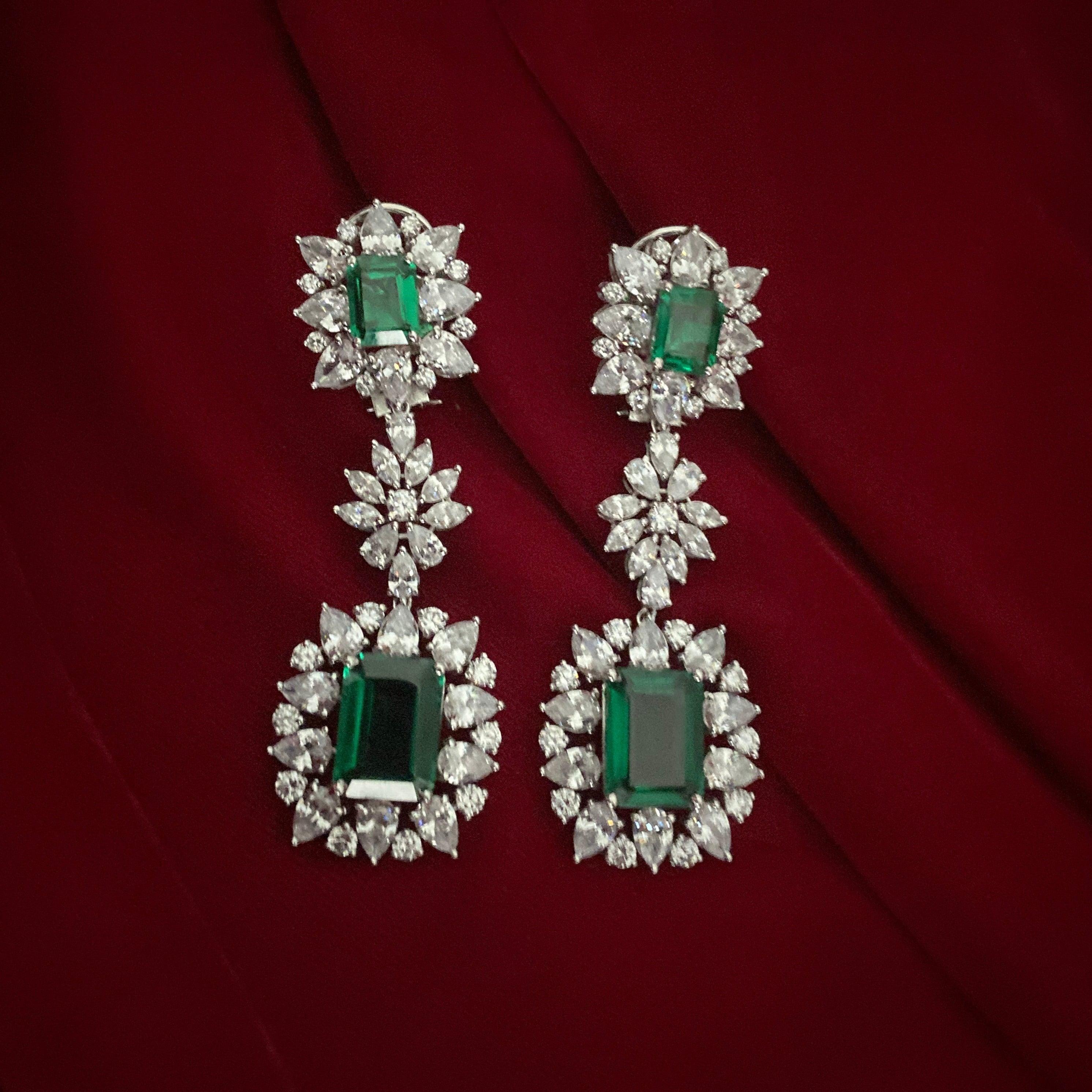 Emerald Elegance Long Earrings - Dyulokha