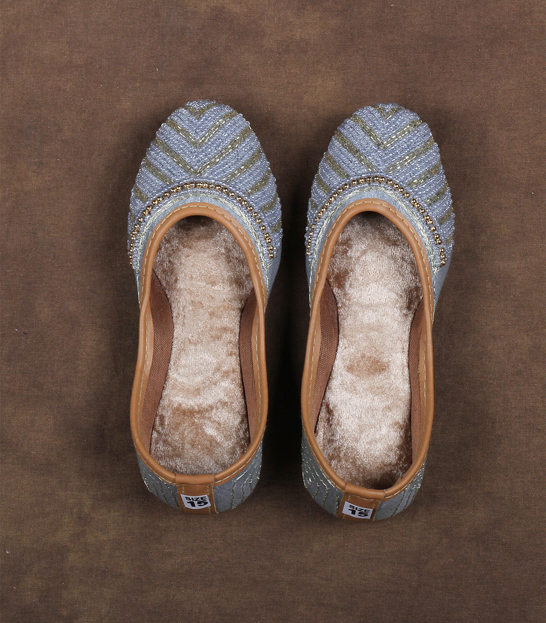 Padded Fabric Sky Blue Ethnic Jutti