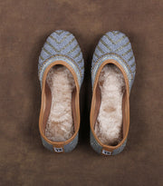 Padded Fabric Sky Blue Ethnic Jutti