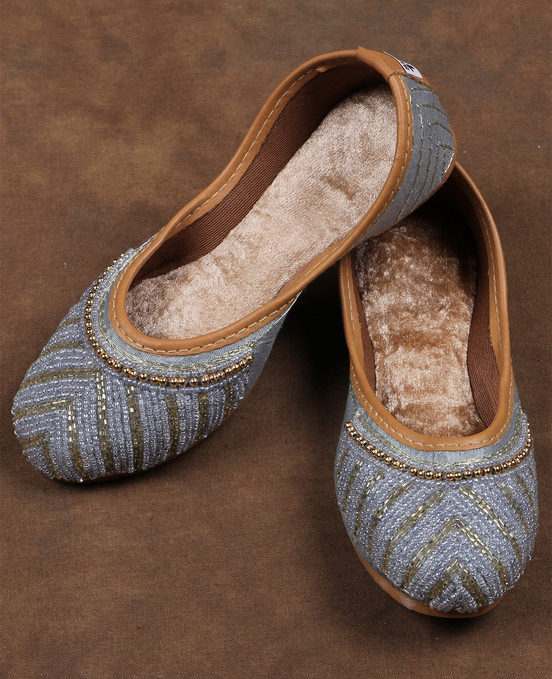 Padded Fabric Sky Blue Ethnic Jutti