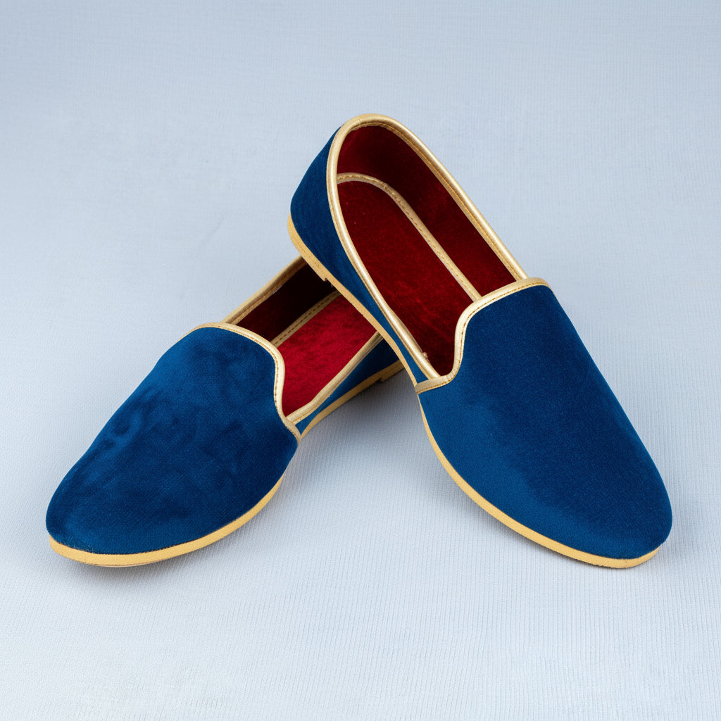 Peacock Blue Handcrafted Velvet Loafers