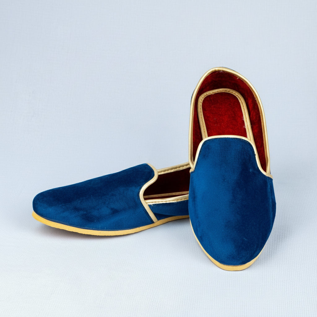 Peacock Blue Handcrafted Velvet Loafers
