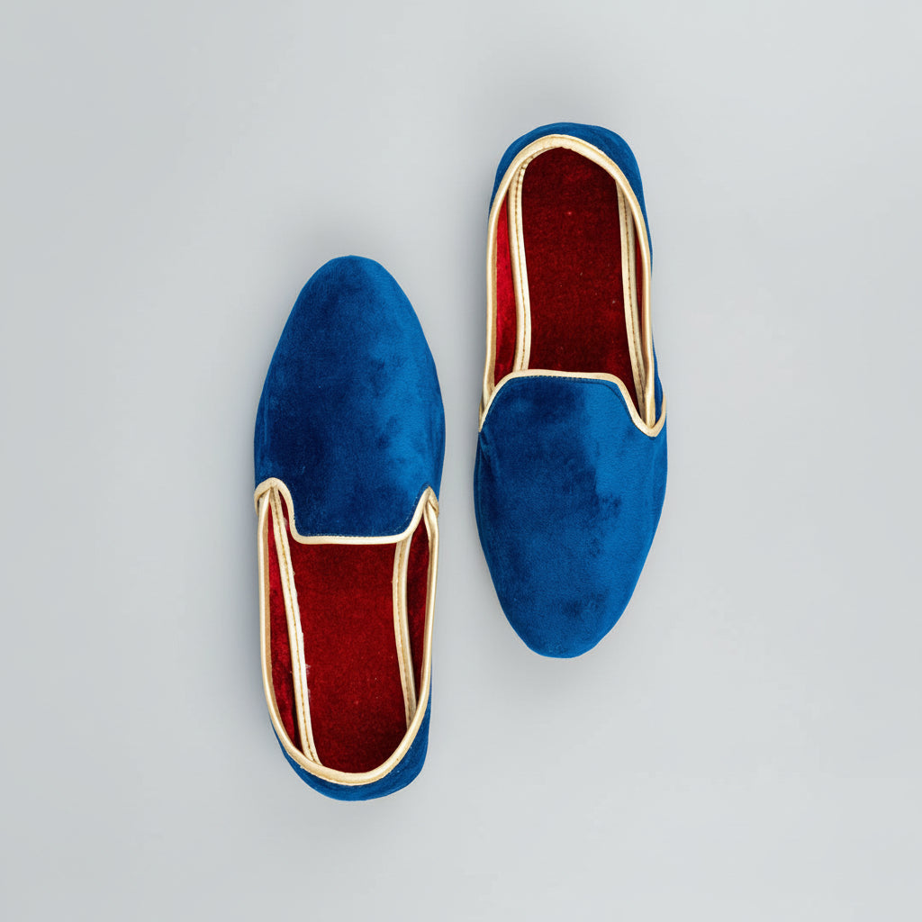 Peacock Blue Handcrafted Velvet Loafers