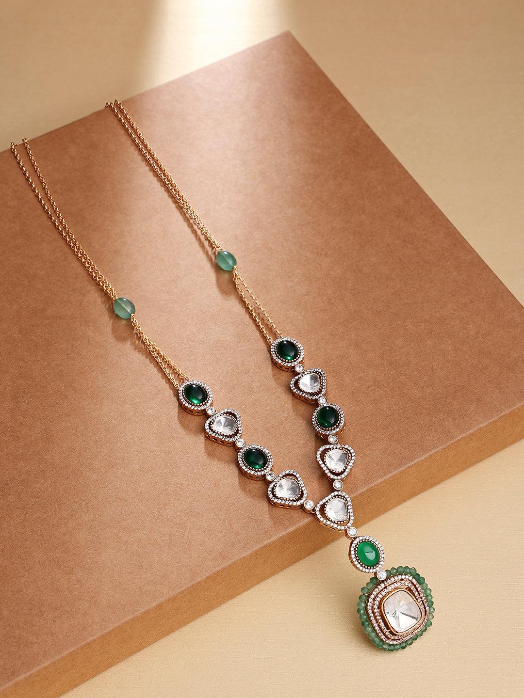 Emerald Elegance Kundan Polki Necklace - Dyulokha