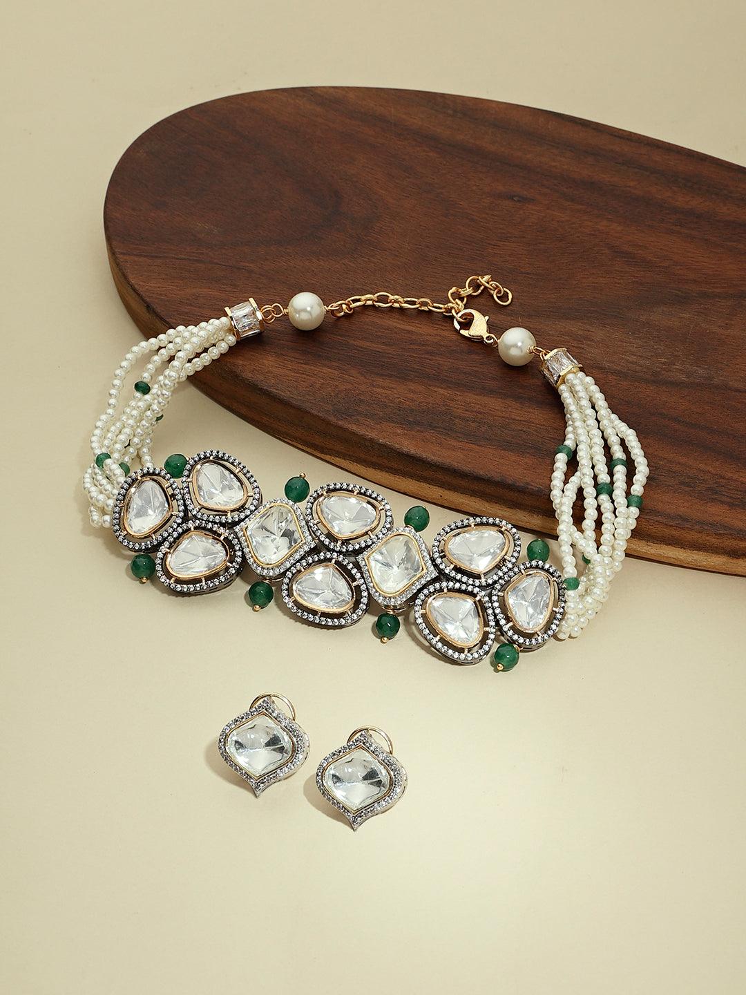 Antique Green & White Polki Set - Dyulokha