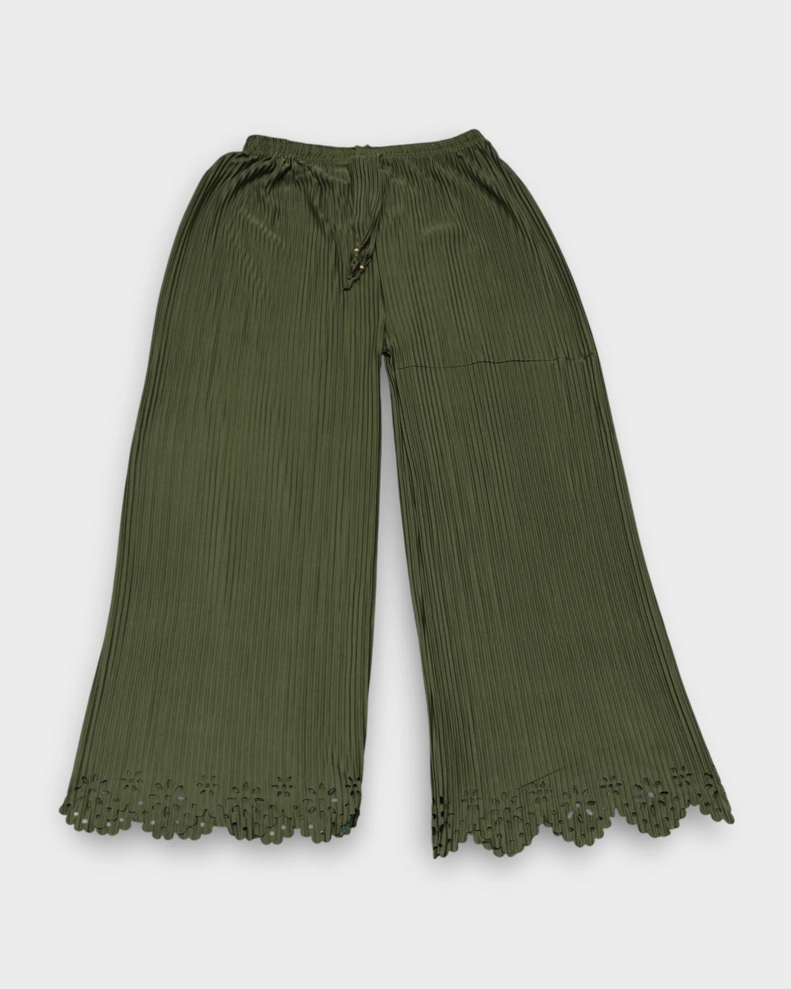 Mehendi Green Floral Cutwork Cotton Palazzos