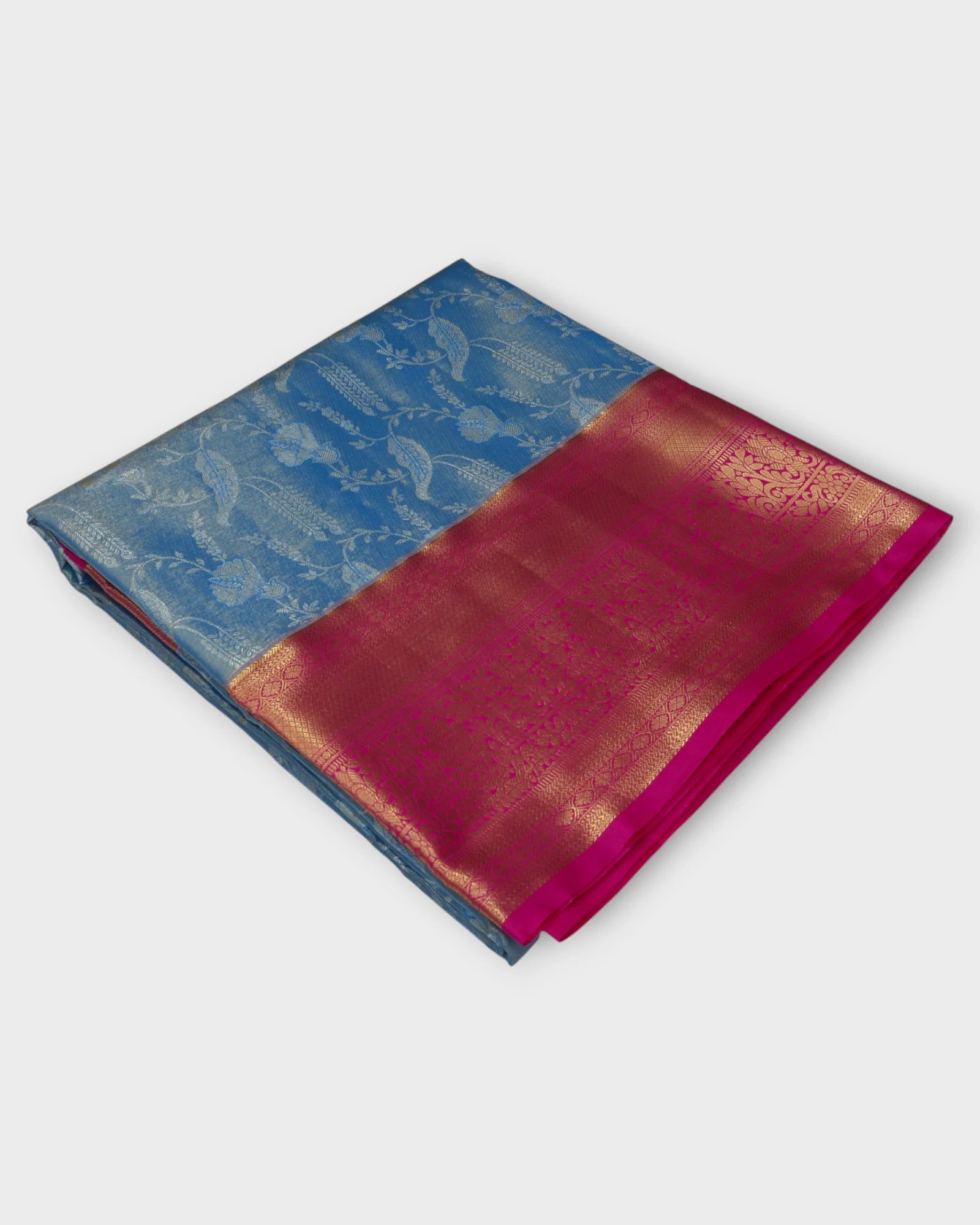 Light Blue Kanjivaram Silk Saree With Silver Zari