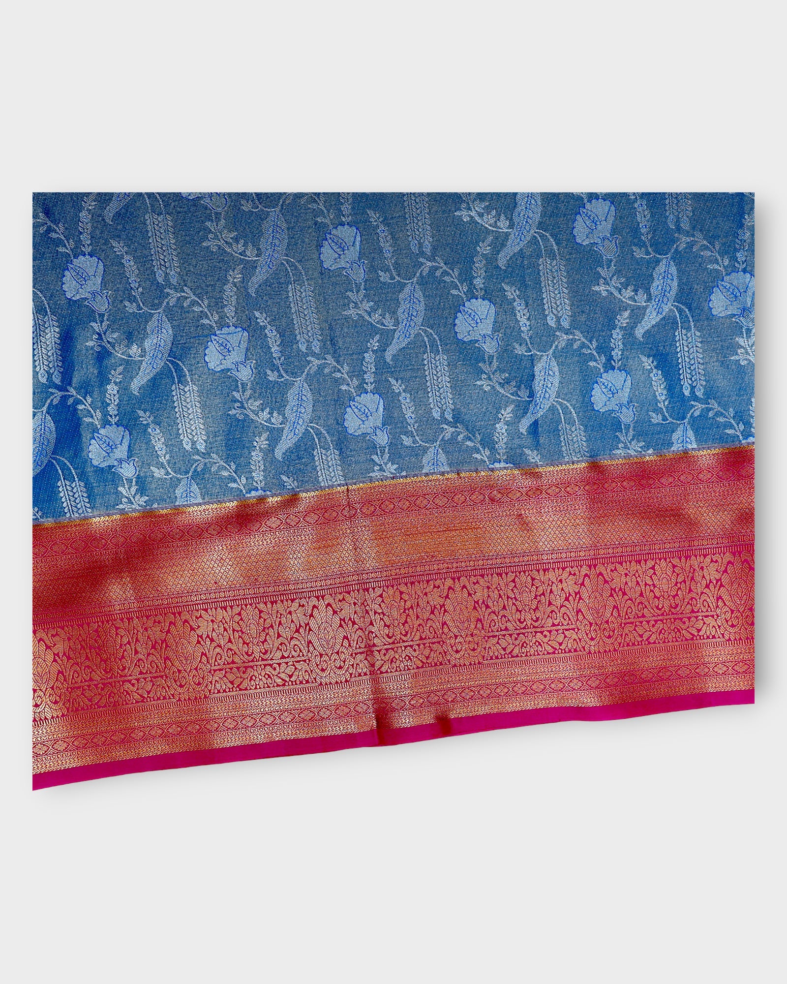 Light Blue Kanjivaram Silk Saree With Silver Zari
