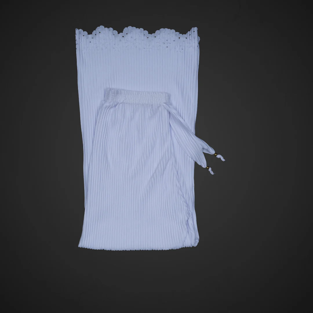 White Cotton Palazzos with Floral Ankle Detail