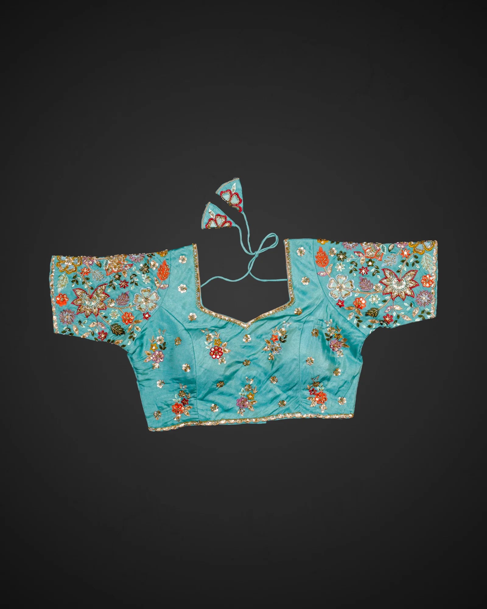 Silk Notched Neck Fitted Sleeve Readymade Blouse
