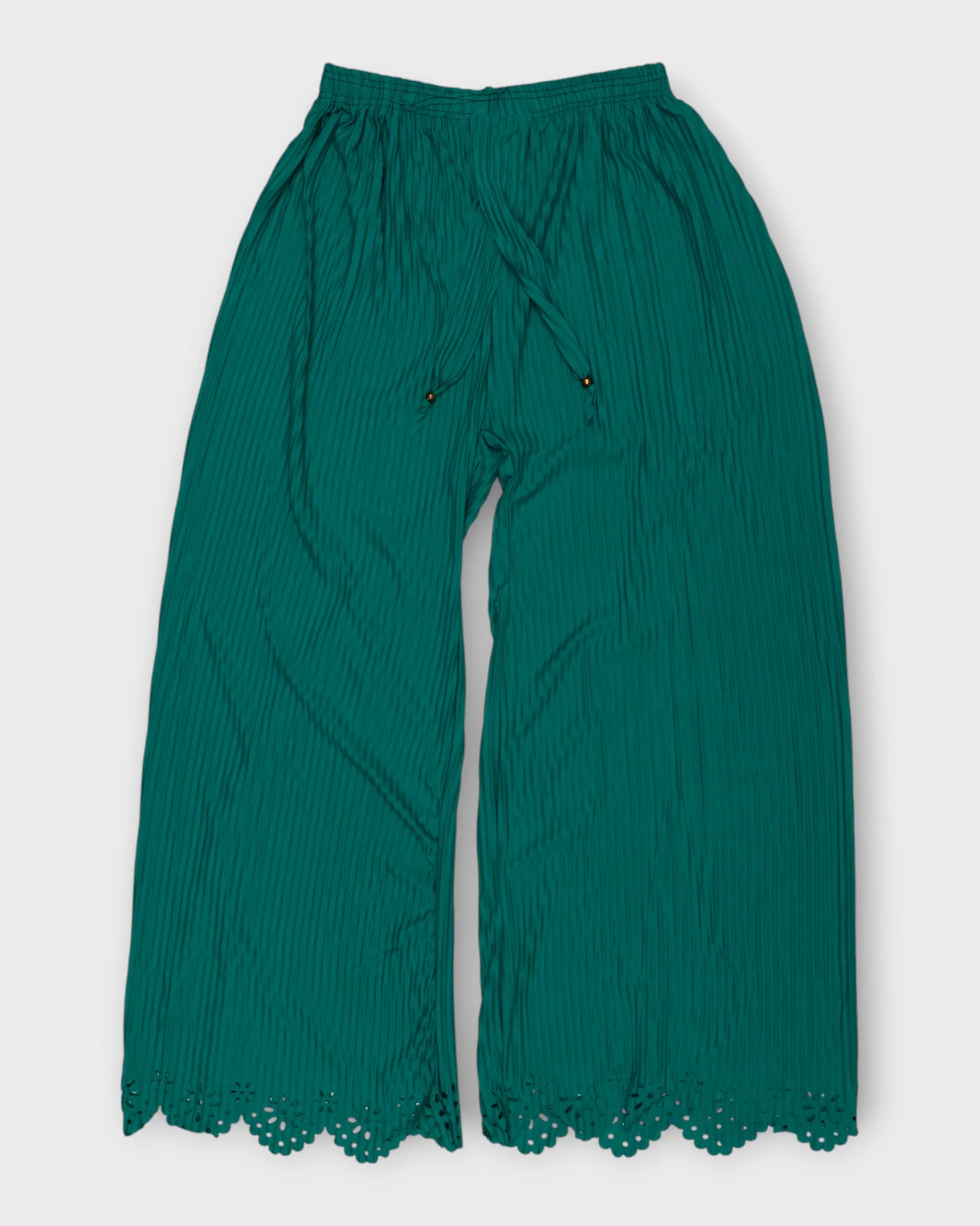 Green Floral Cutwork Cotton Palazzos