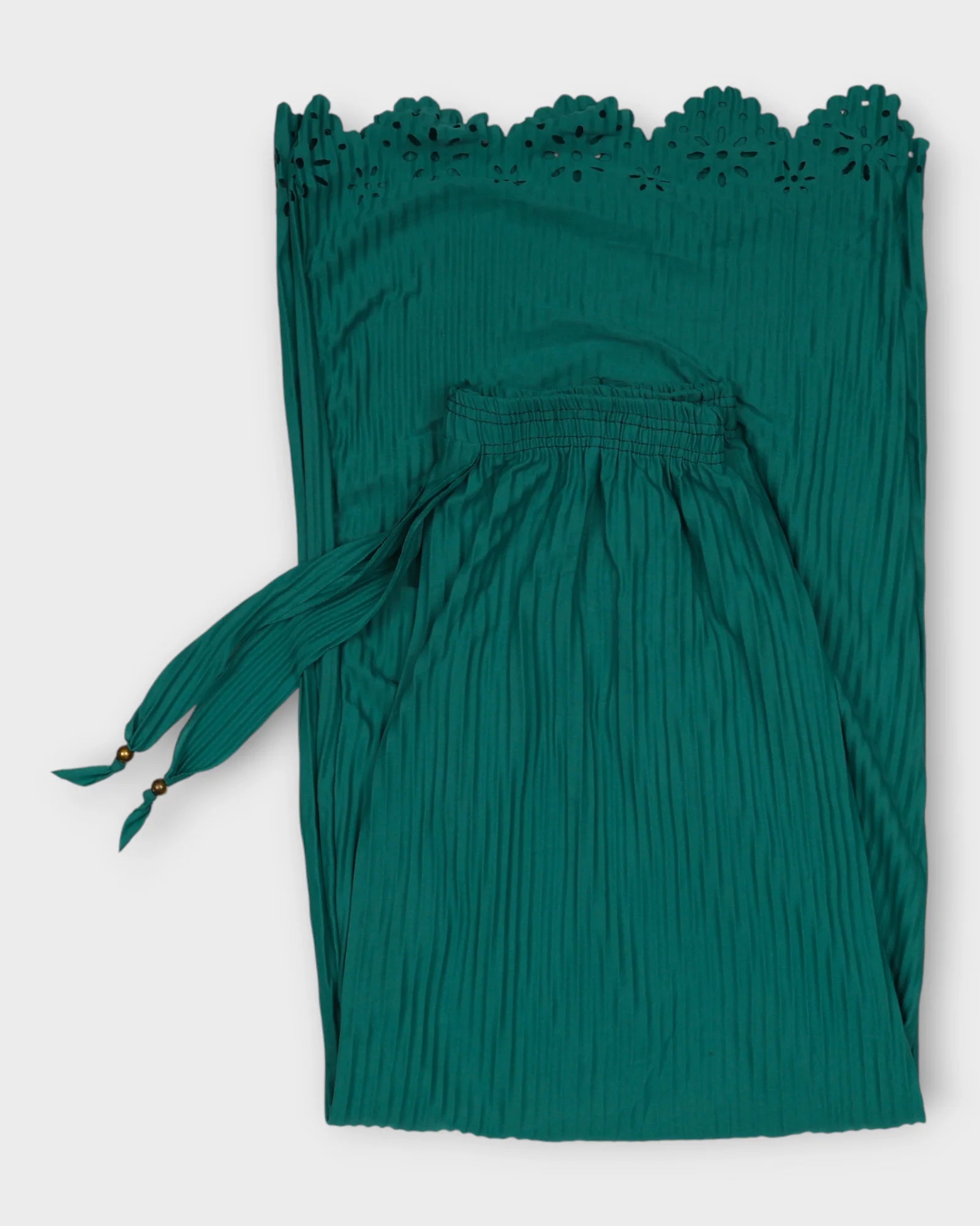 Green Floral Cutwork Cotton Palazzos