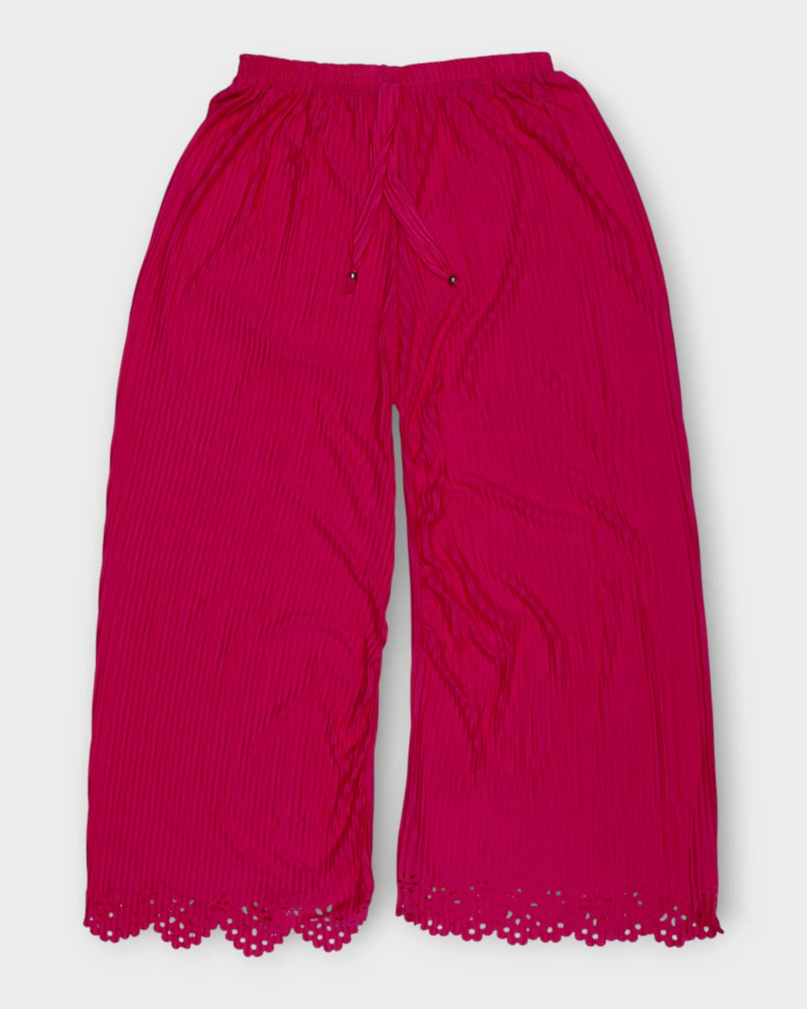Pink Cotton Palazzos with Floral Cutwork Ankles