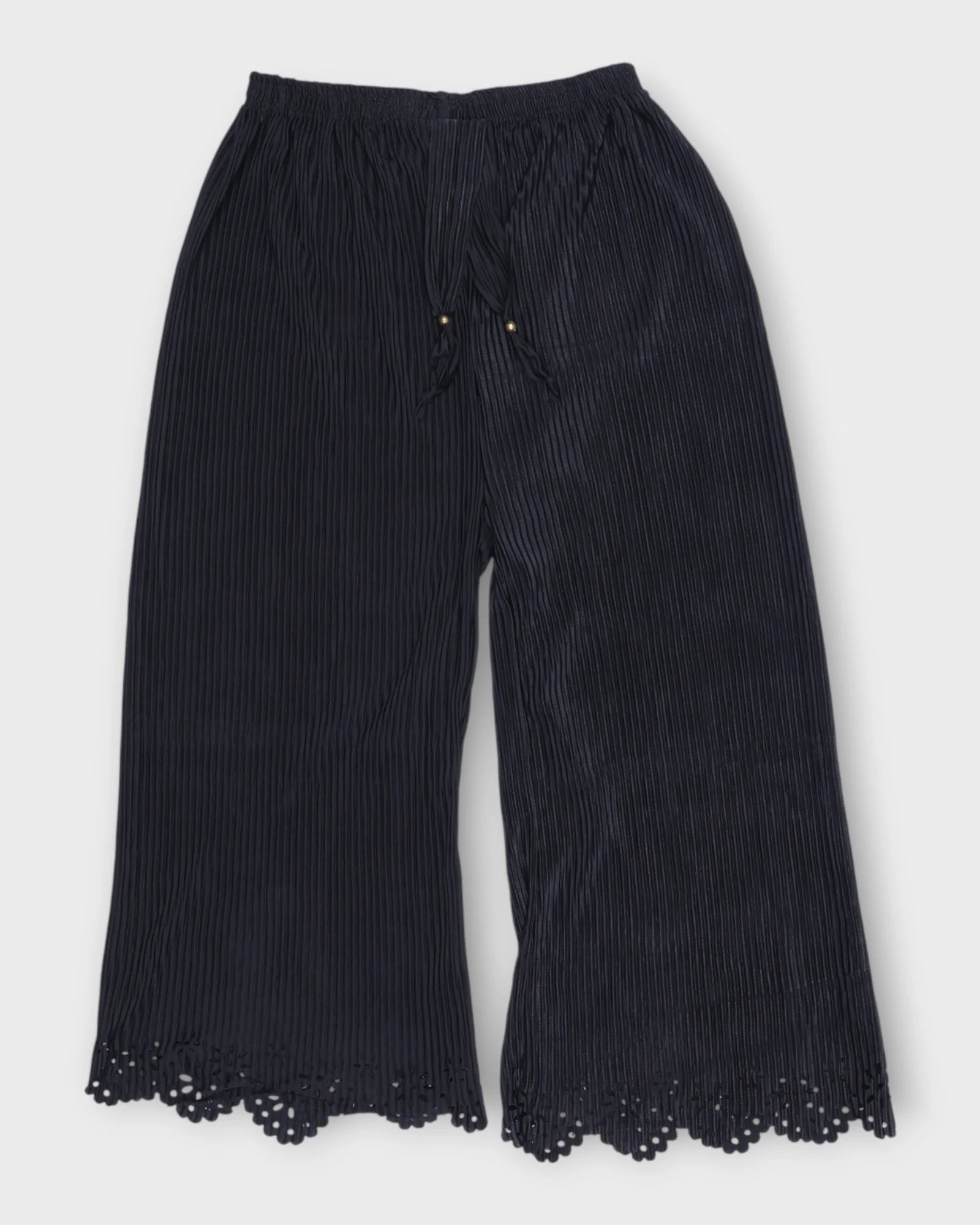 Black Cotton Palazzos with Ankle Cutwork