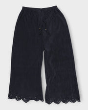 Black Cotton Palazzos with Ankle Cutwork