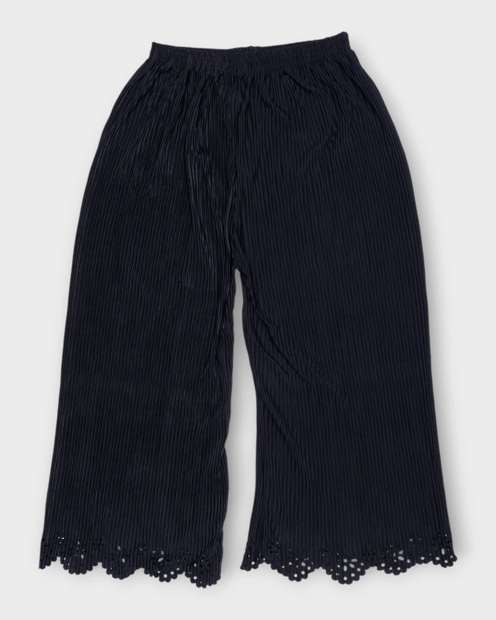 Black Cotton Palazzos with Ankle Cutwork