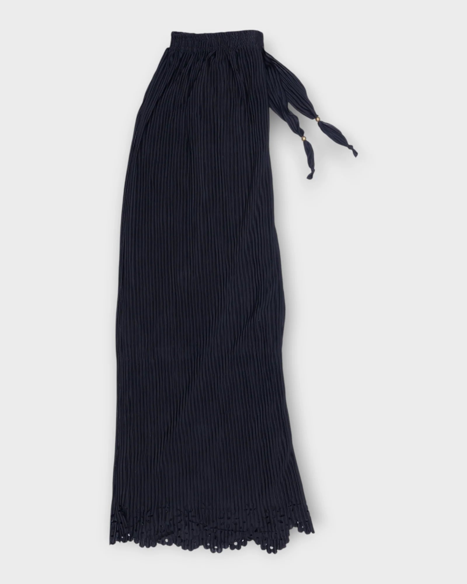 Black Cotton Palazzos with Ankle Cutwork
