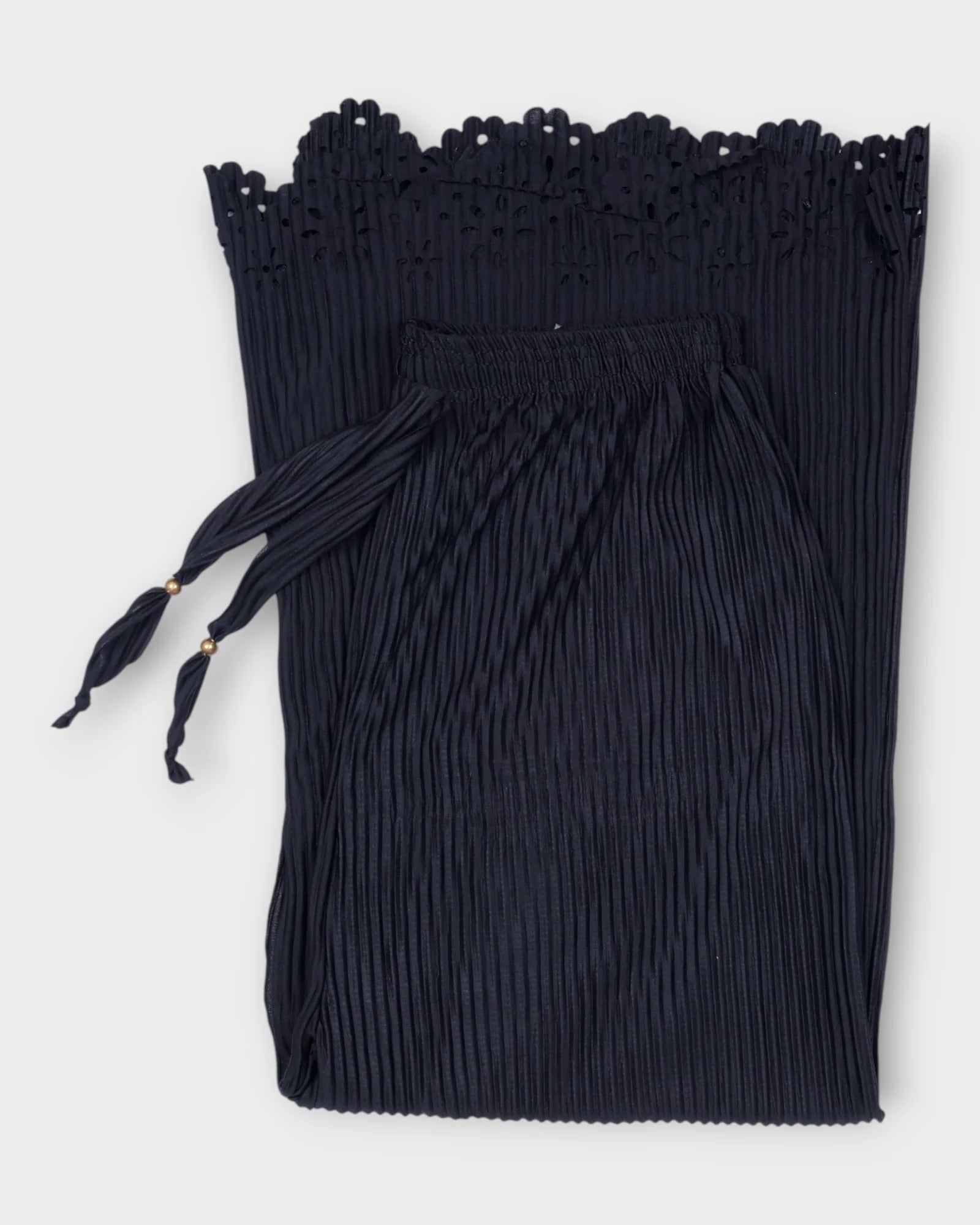 Black Cotton Palazzos with Ankle Cutwork