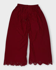 Maroon Cotton Palazzos with Floral Cutwork Ankles