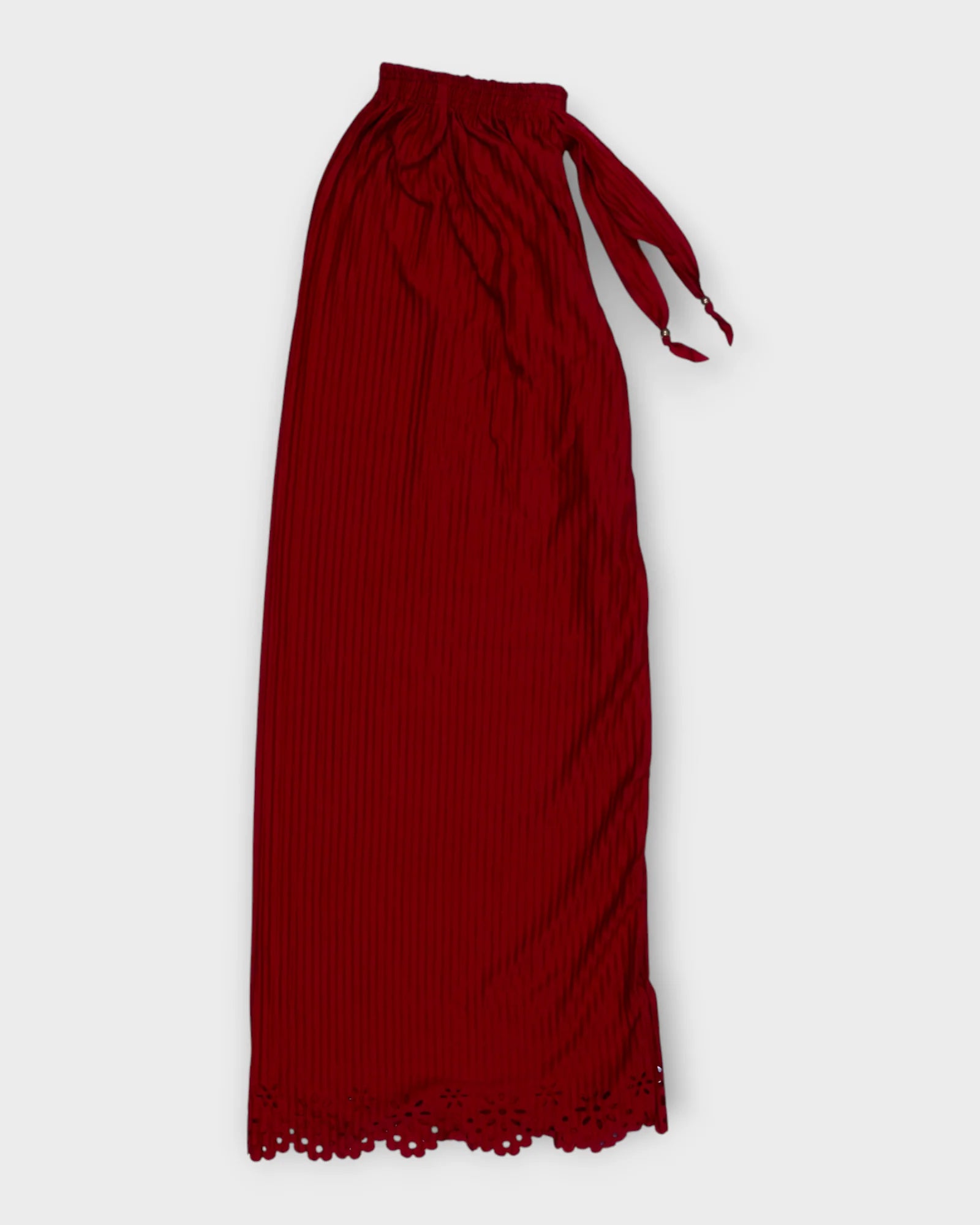 Maroon Cotton Palazzos with Floral Cutwork Ankles
