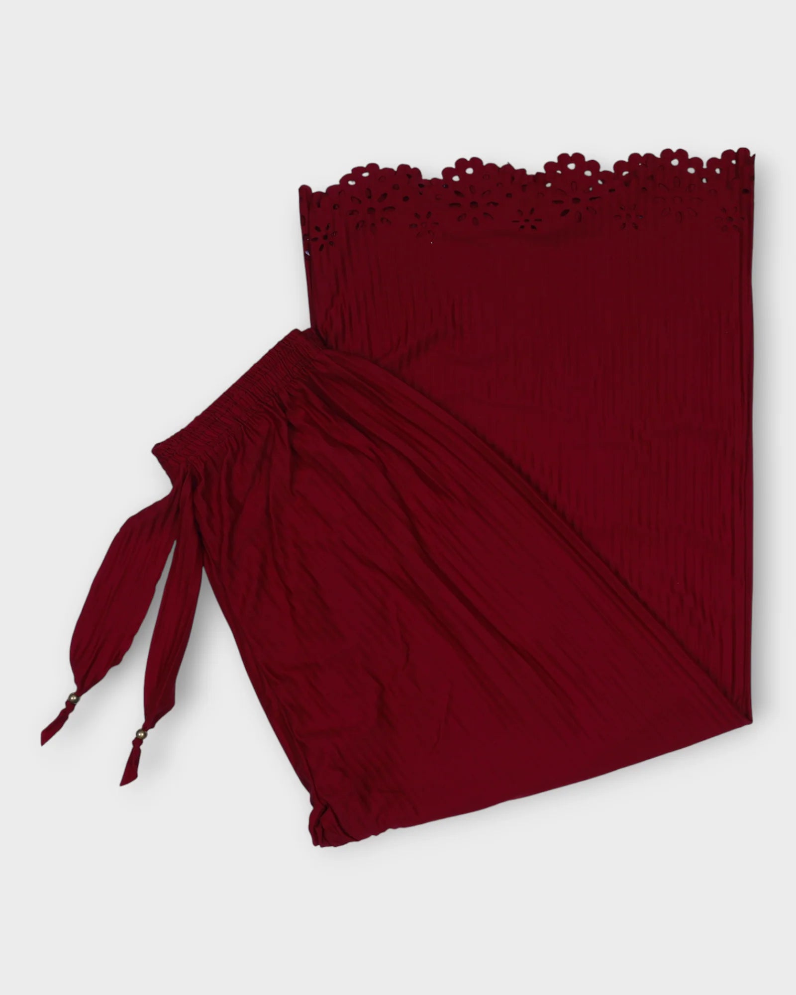 Maroon Cotton Palazzos with Floral Cutwork Ankles