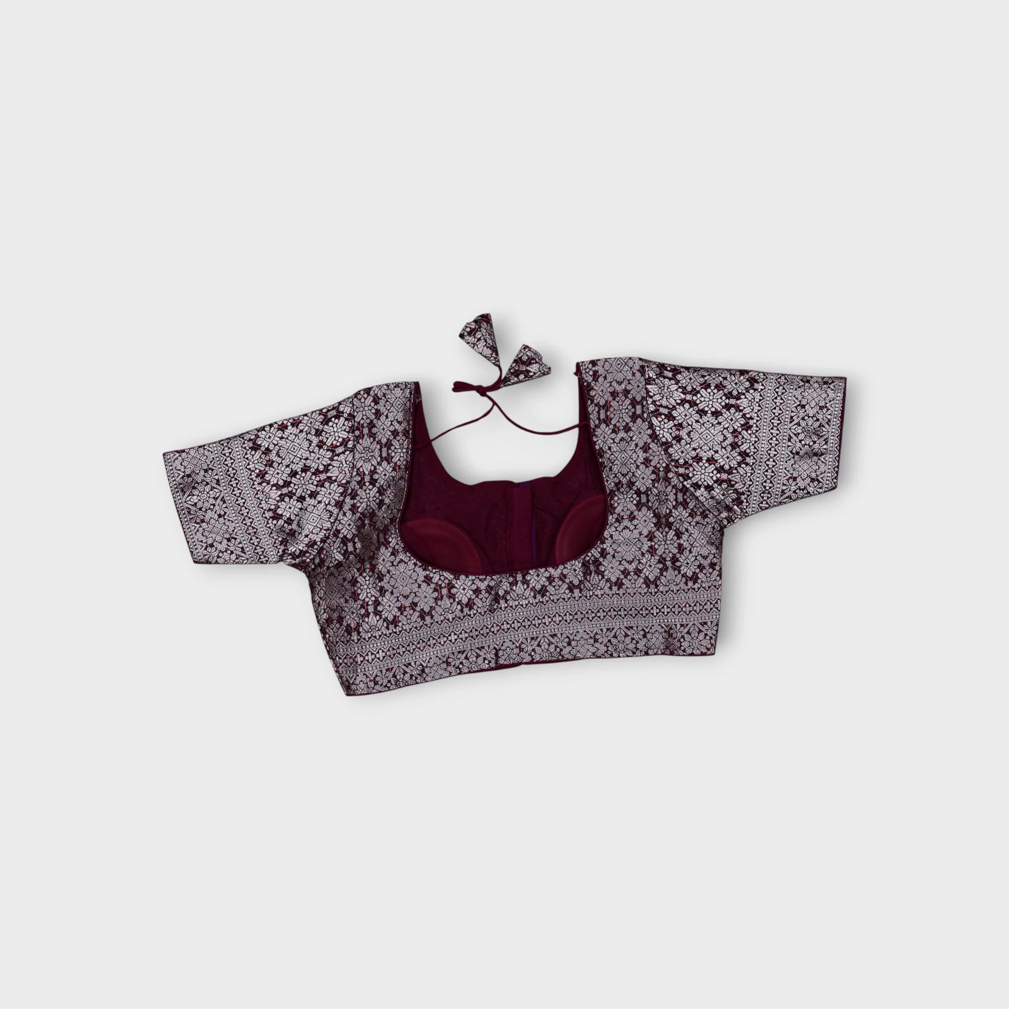 Silver Brocade Silk Jacquard Readymade Blouse
