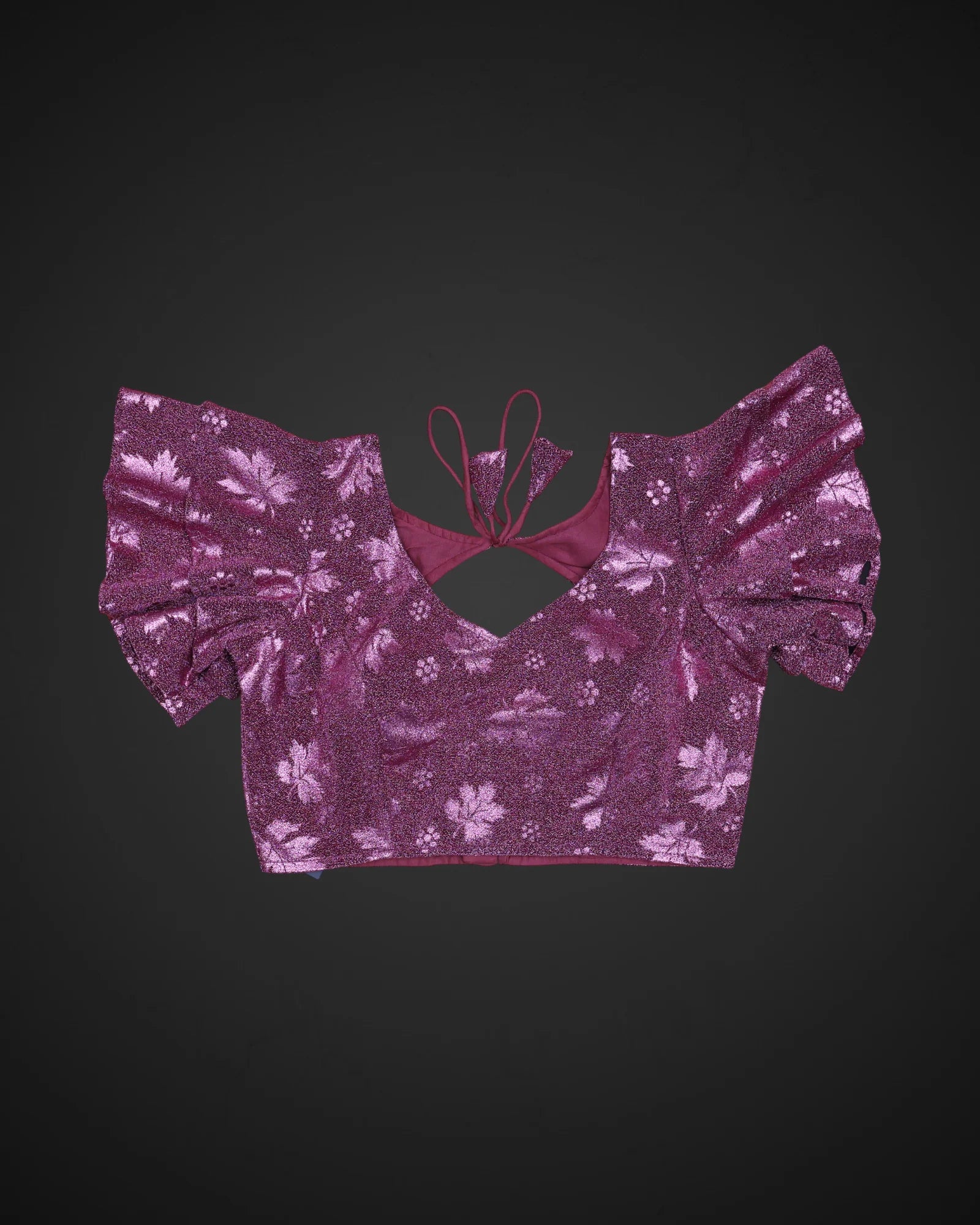 Jacquard Ruffle V Neck Readymade Blouse
